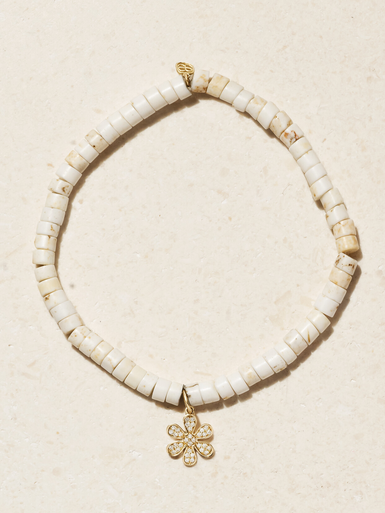 Sydney Evan Mini Pavé Daisy 14-karat Gold, Turquoise And Diamond Bracelet