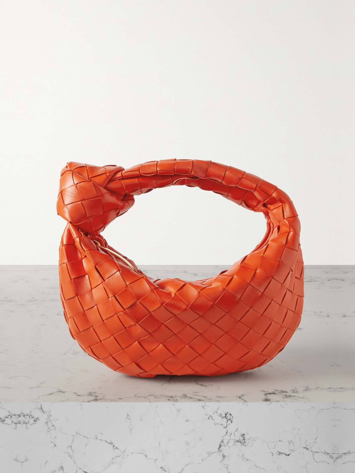 Bottega Veneta Jodie Mini Knotted Intrecciato Leather Tote In Orange