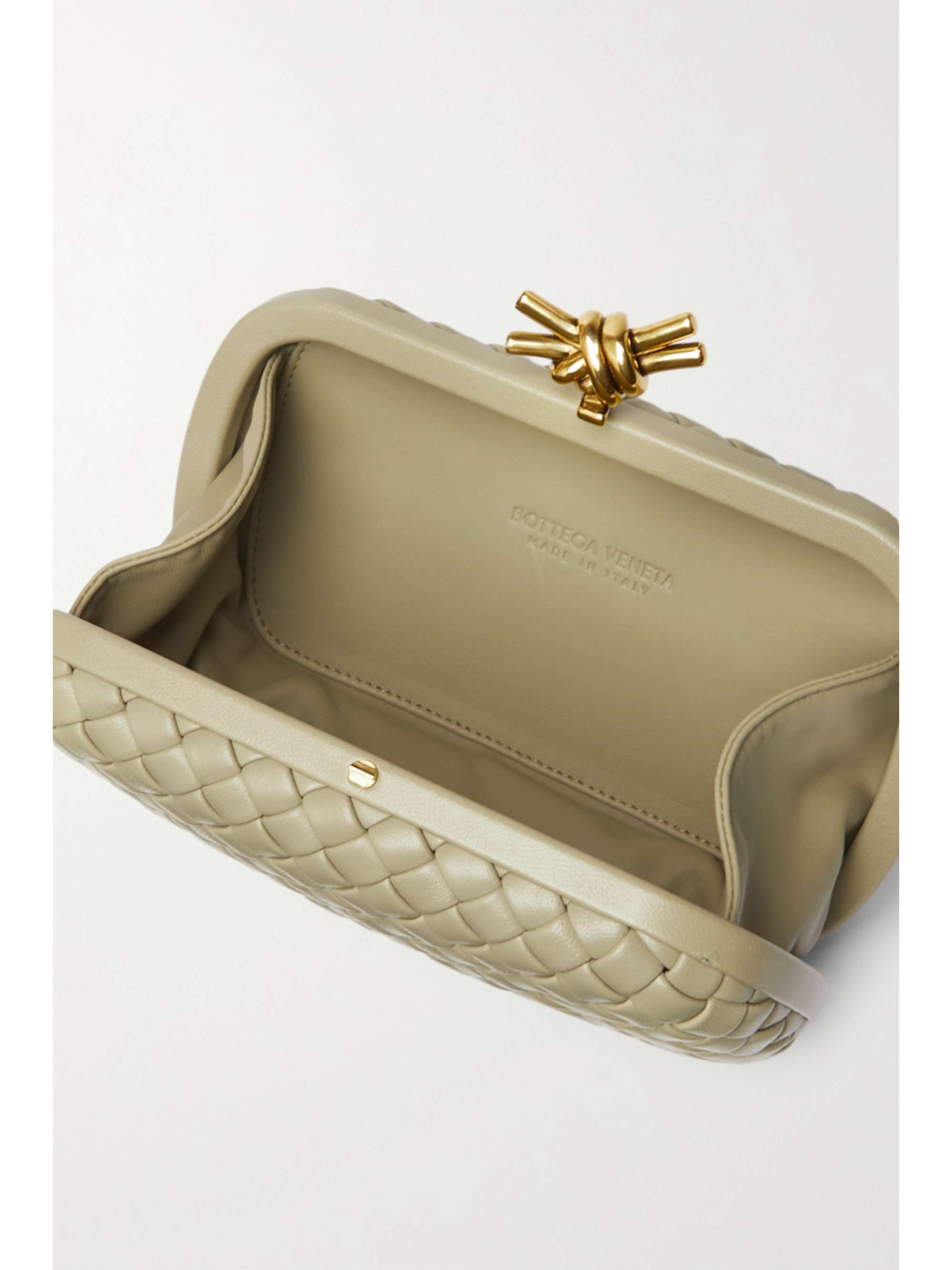 Bottega Veneta Woven Mini Knot Clutch in Metallic