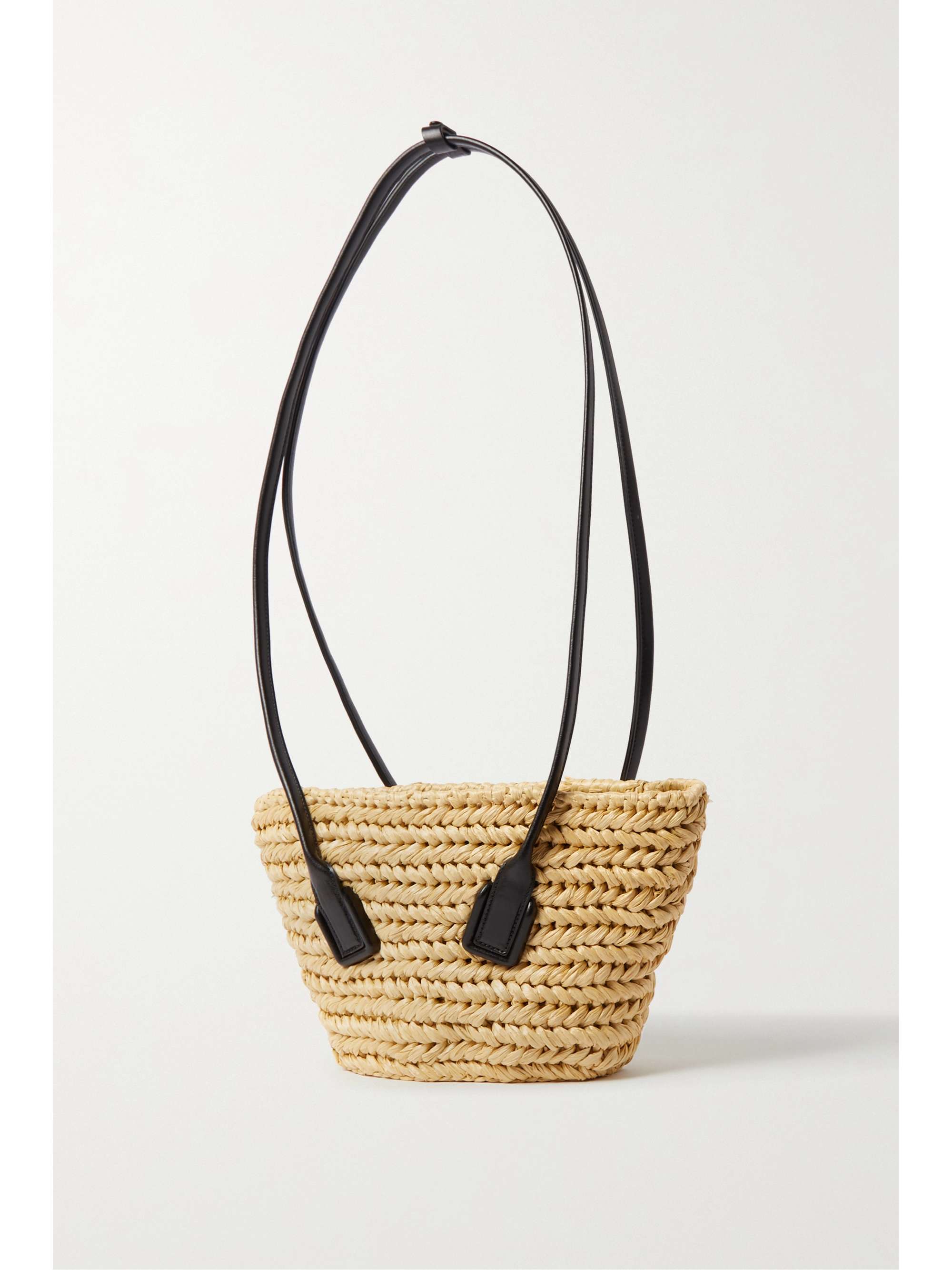 BOTTEGA VENETA Leather-trimmed raffia shoulder bag