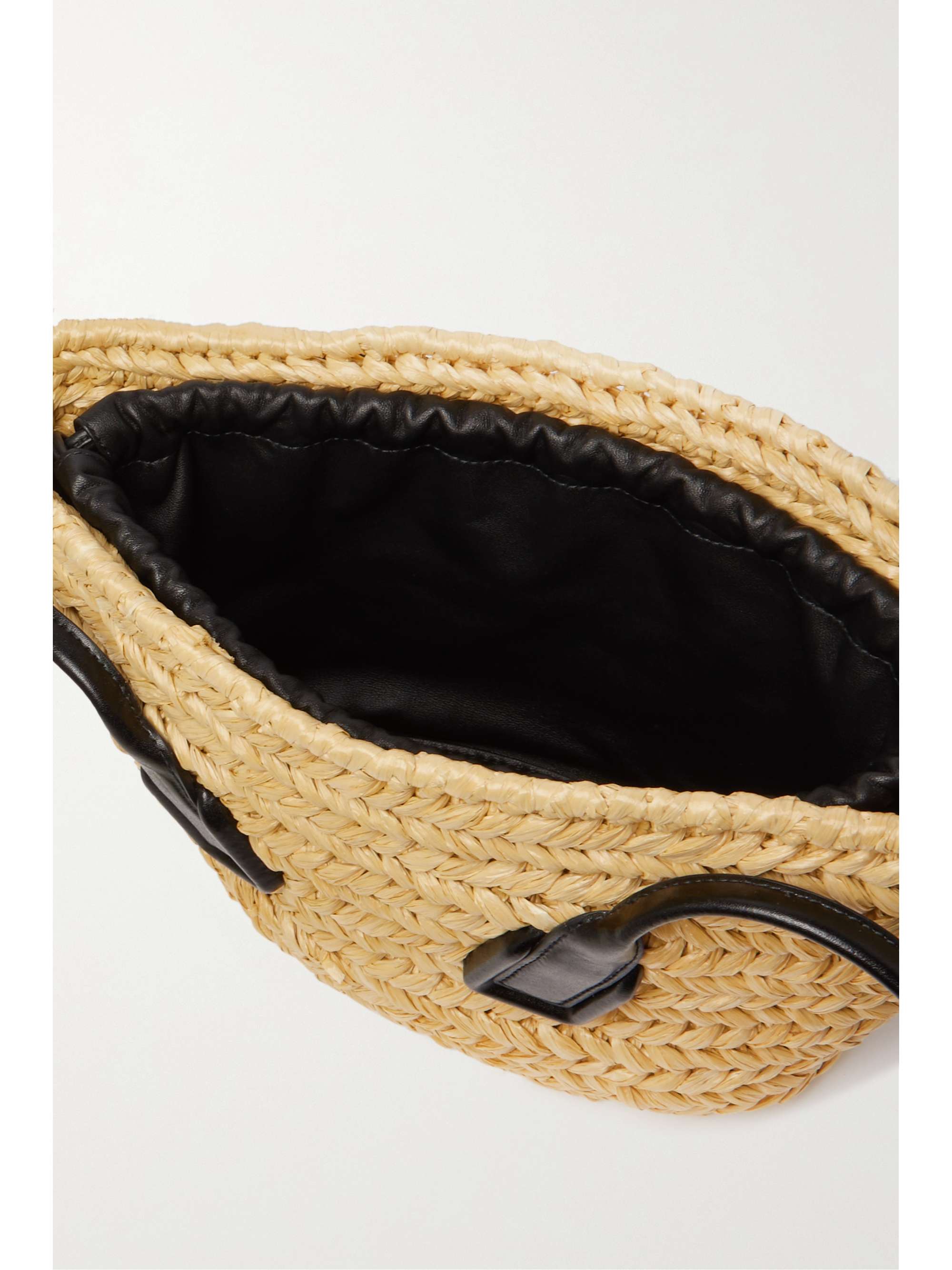 BOTTEGA VENETA Leather-trimmed raffia shoulder bag