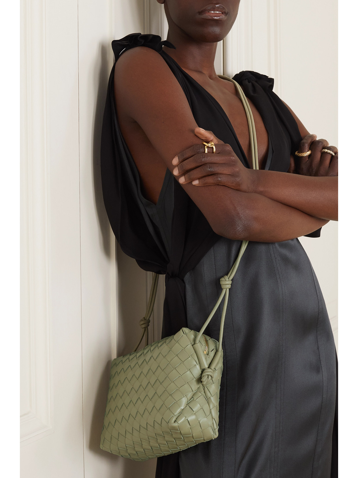 BOTTEGA VENETA LOOP INTRECCIATO LEATHER SHOULDER BAG