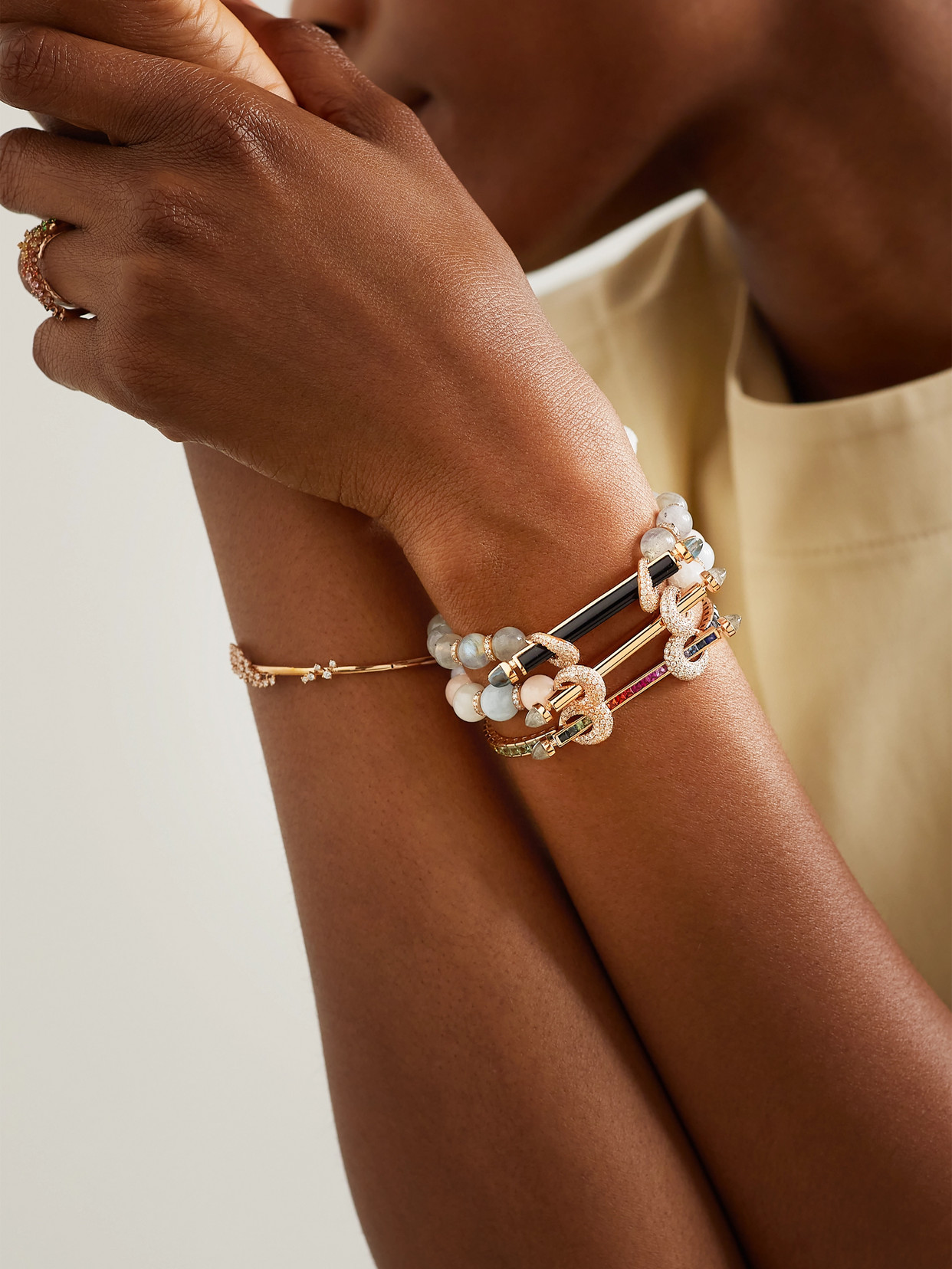 Ananya Chakra 18-karat Rose Gold Multi-stone Bracelet In Gold