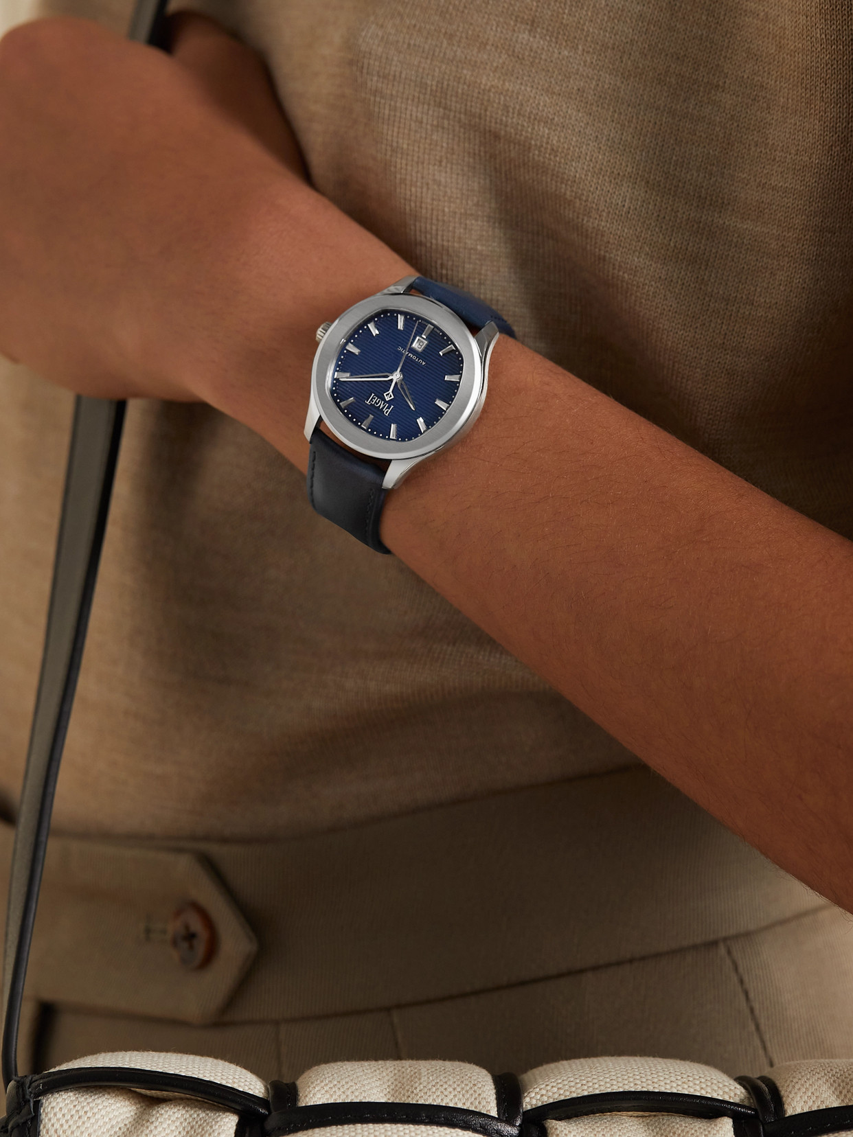 Piaget Polo Date Automatic 36mm Stainless Steel And Leather Watch In Silver