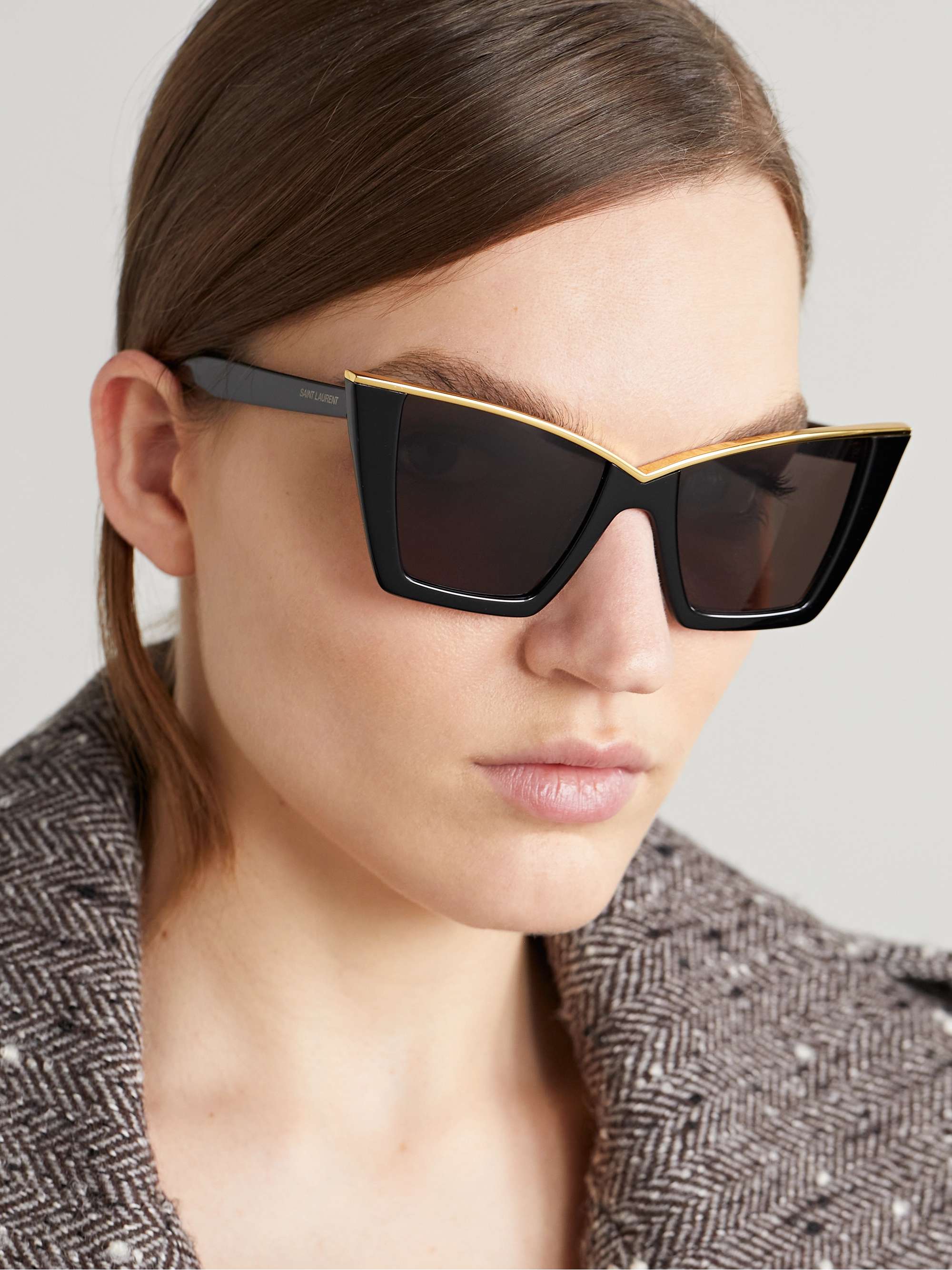 Cat-eye acetate and gold-tone sunglasses