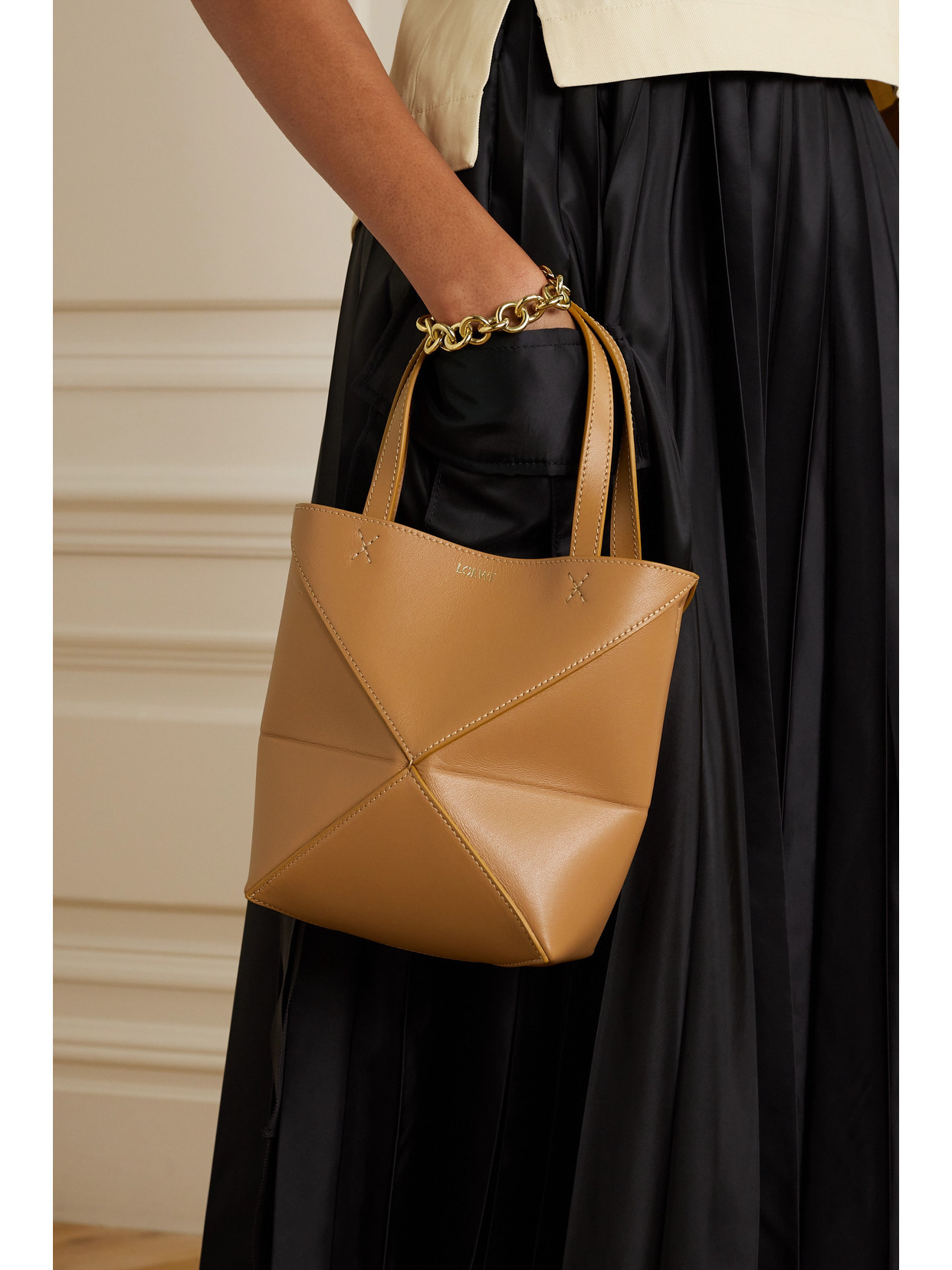 Loewe Puzzle Fold Medium Tote Bag In Shiny Leather In Brown