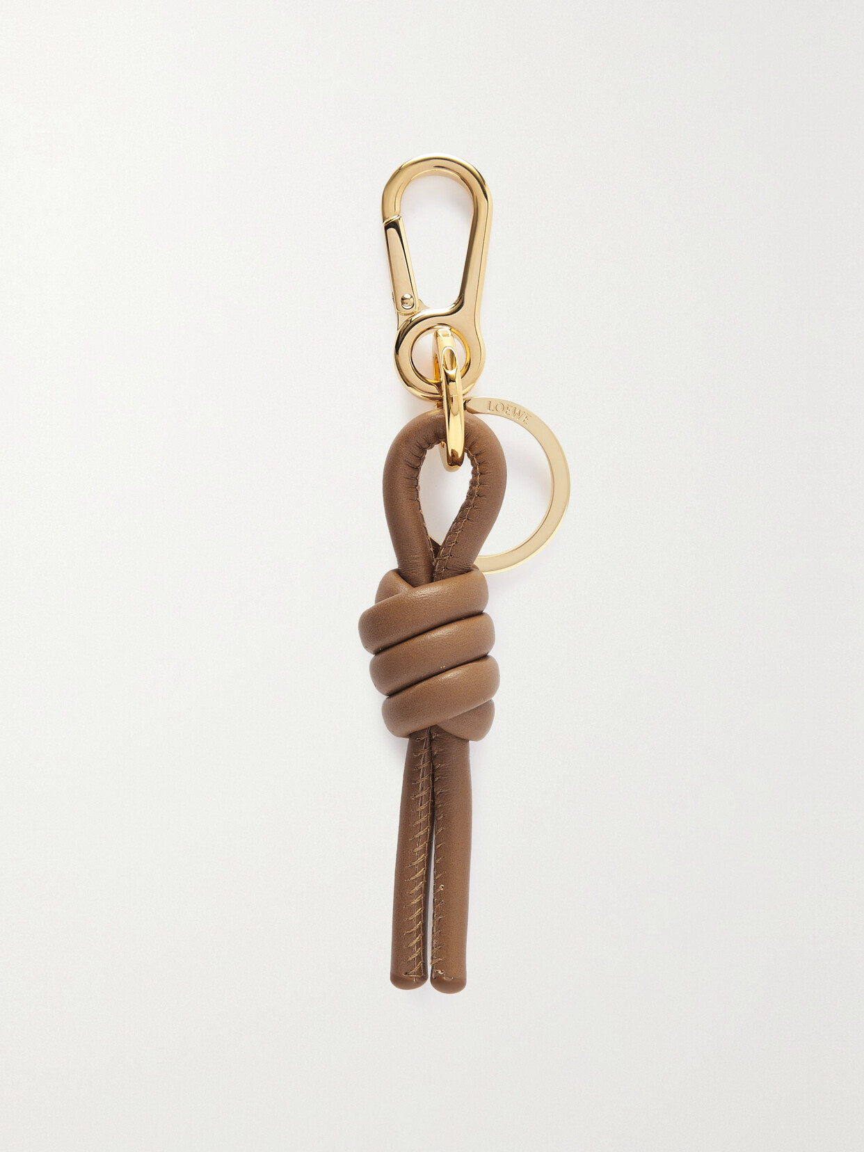 Loewe Flamenco Knot Leather And Gold-tone Keychain In Brown