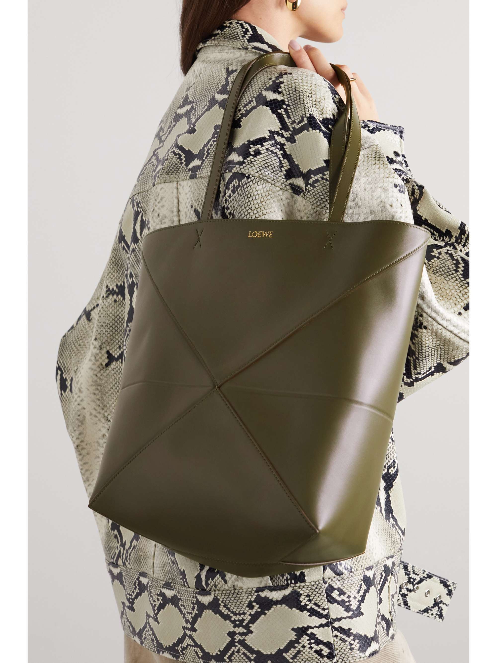 Puzzle Fold Mini Leather Tote Bag in Brown - Loewe