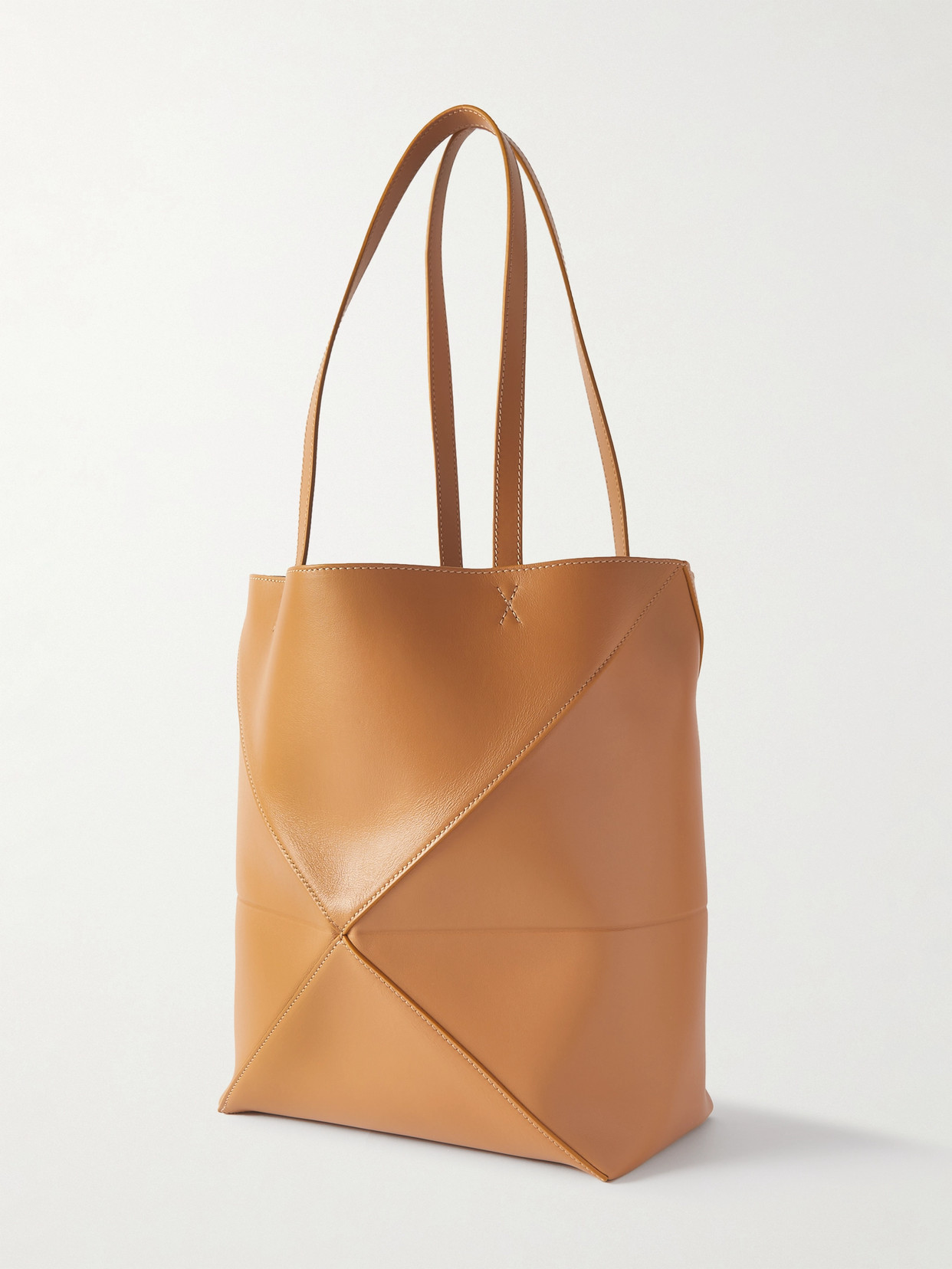 Loewe Puzzle Fold Medium Tote Bag In Shiny Leather In Brown