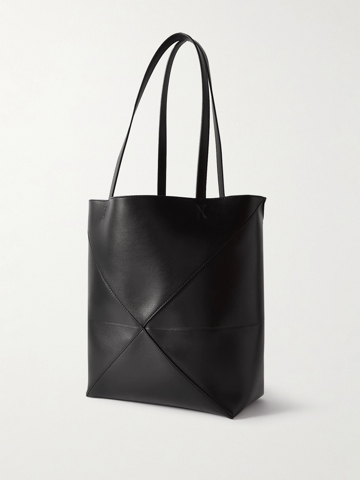 Loewe Puzzle Fold Convertible Medium Leather Tote In Black