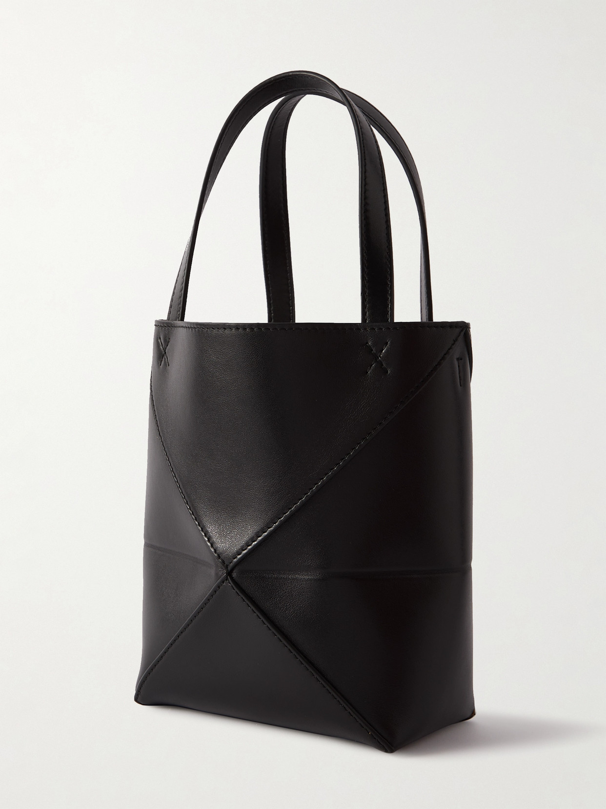 Shop Loewe Puzzle Fold Convertible Mini Leather Tote In Black