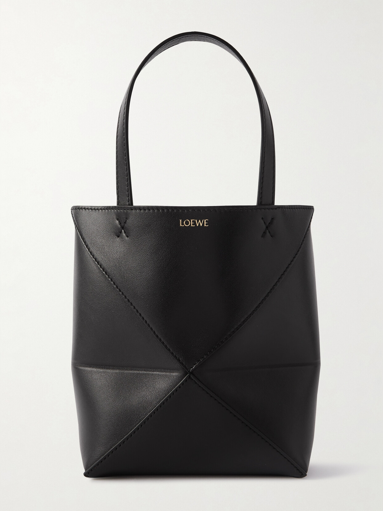 Loewe Puzzle Fold Convertible Mini Leather Tote In Black