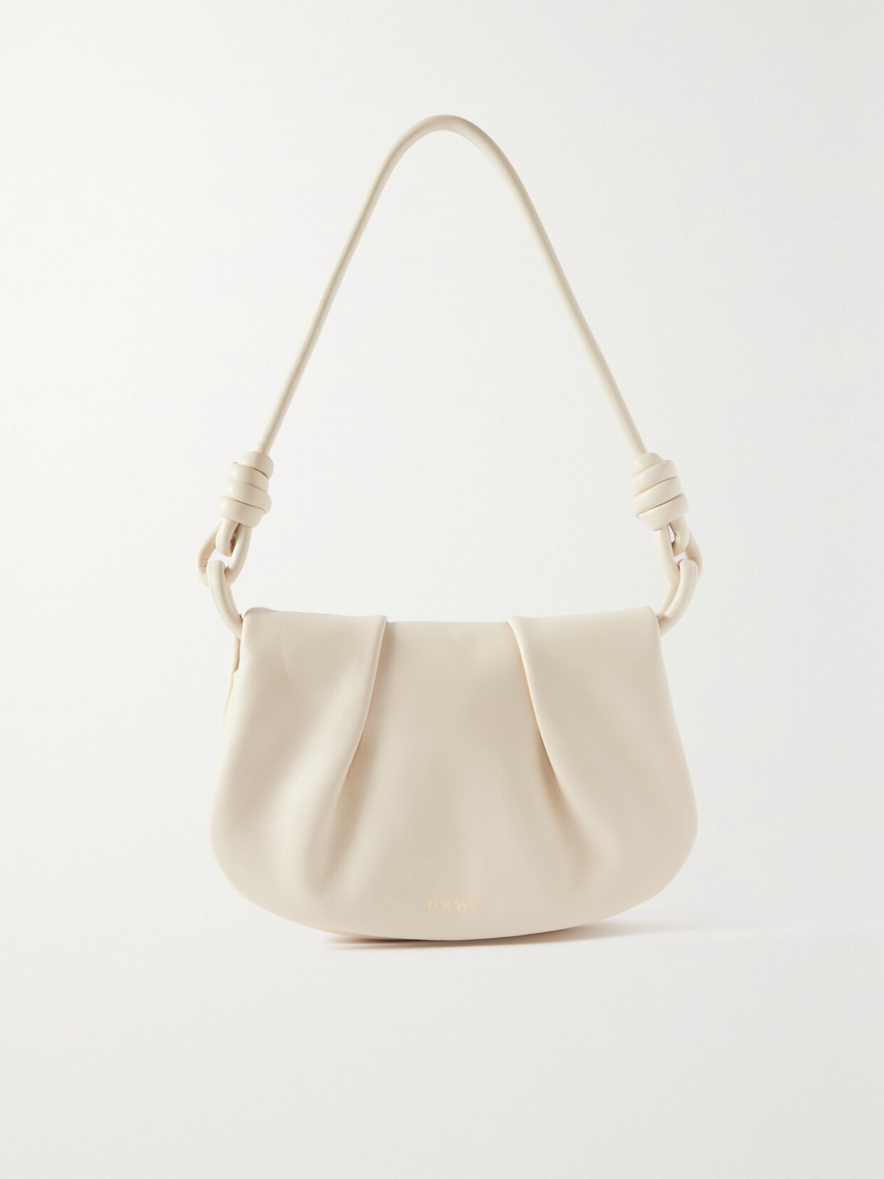 Loewe Paseo Satchel Pleated Leather Shoulder Bag - White