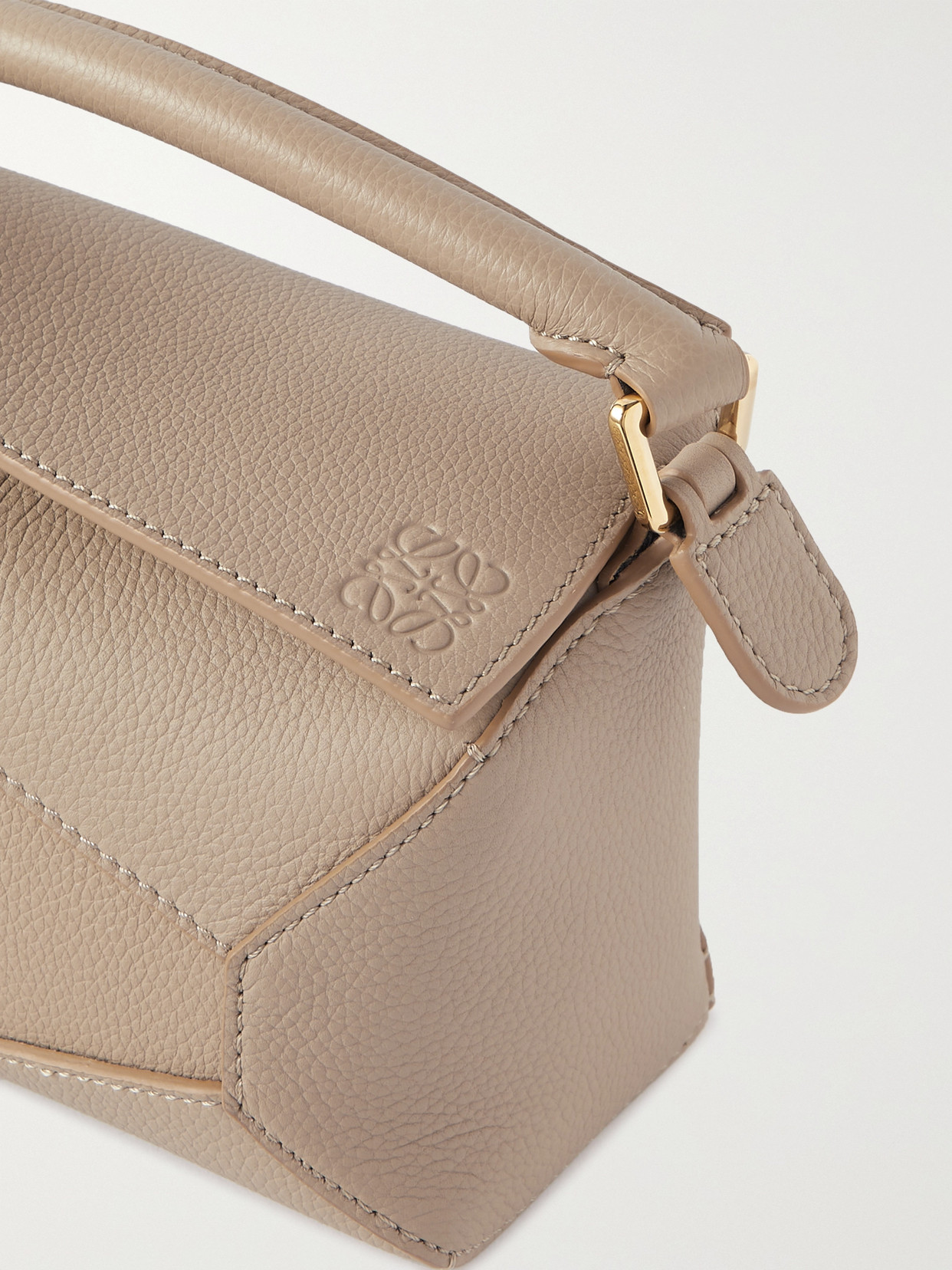 Shop Loewe Puzzle Mini Textured-leather Shoulder Bag In Neutrals