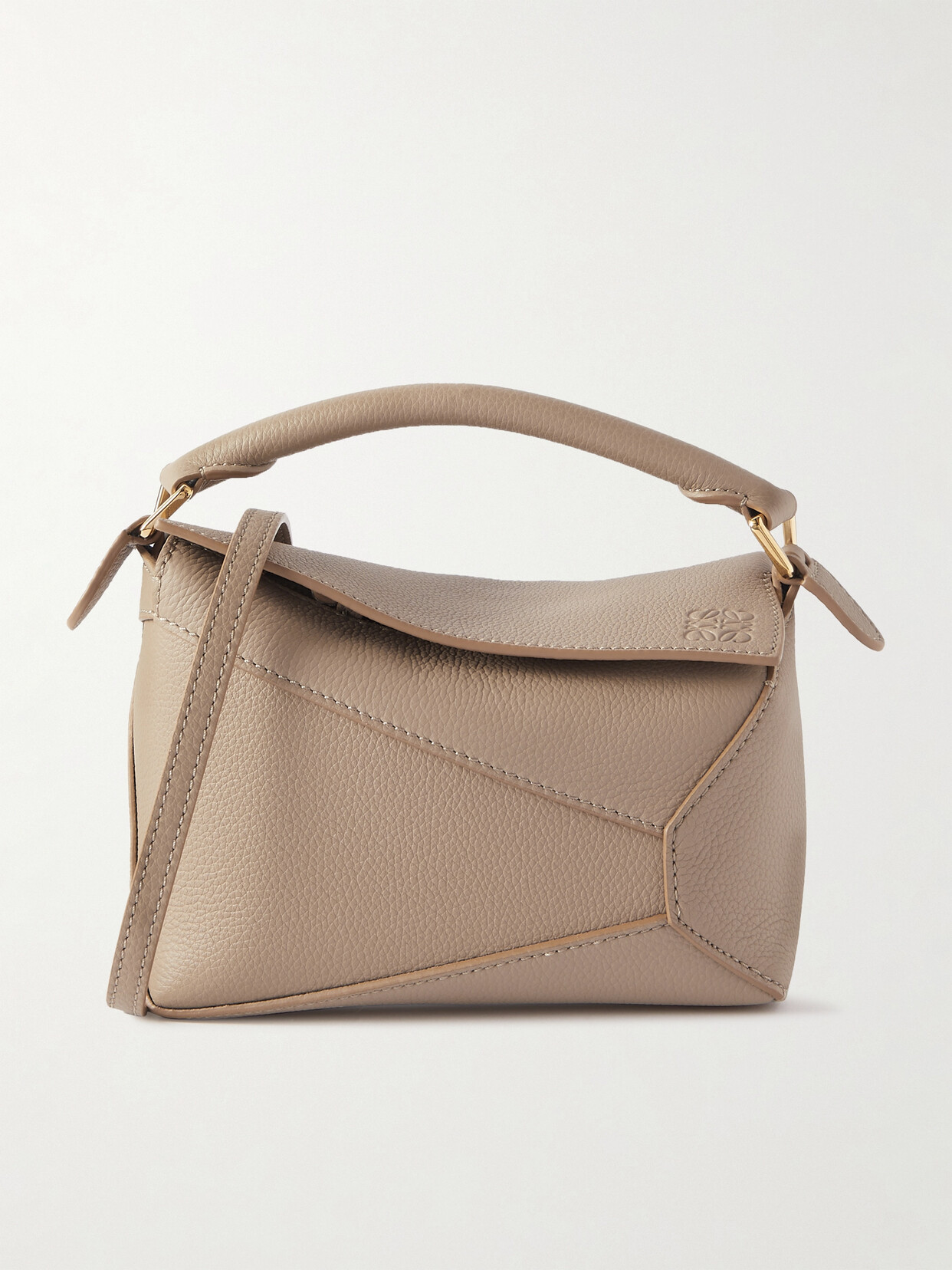 Shop Loewe Puzzle Mini Textured-leather Shoulder Bag In Neutrals