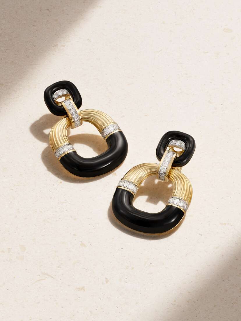 DAVID WEBB Radiator 18-karat Gold, Platinum, Diamond And Enamel Clip Earrings