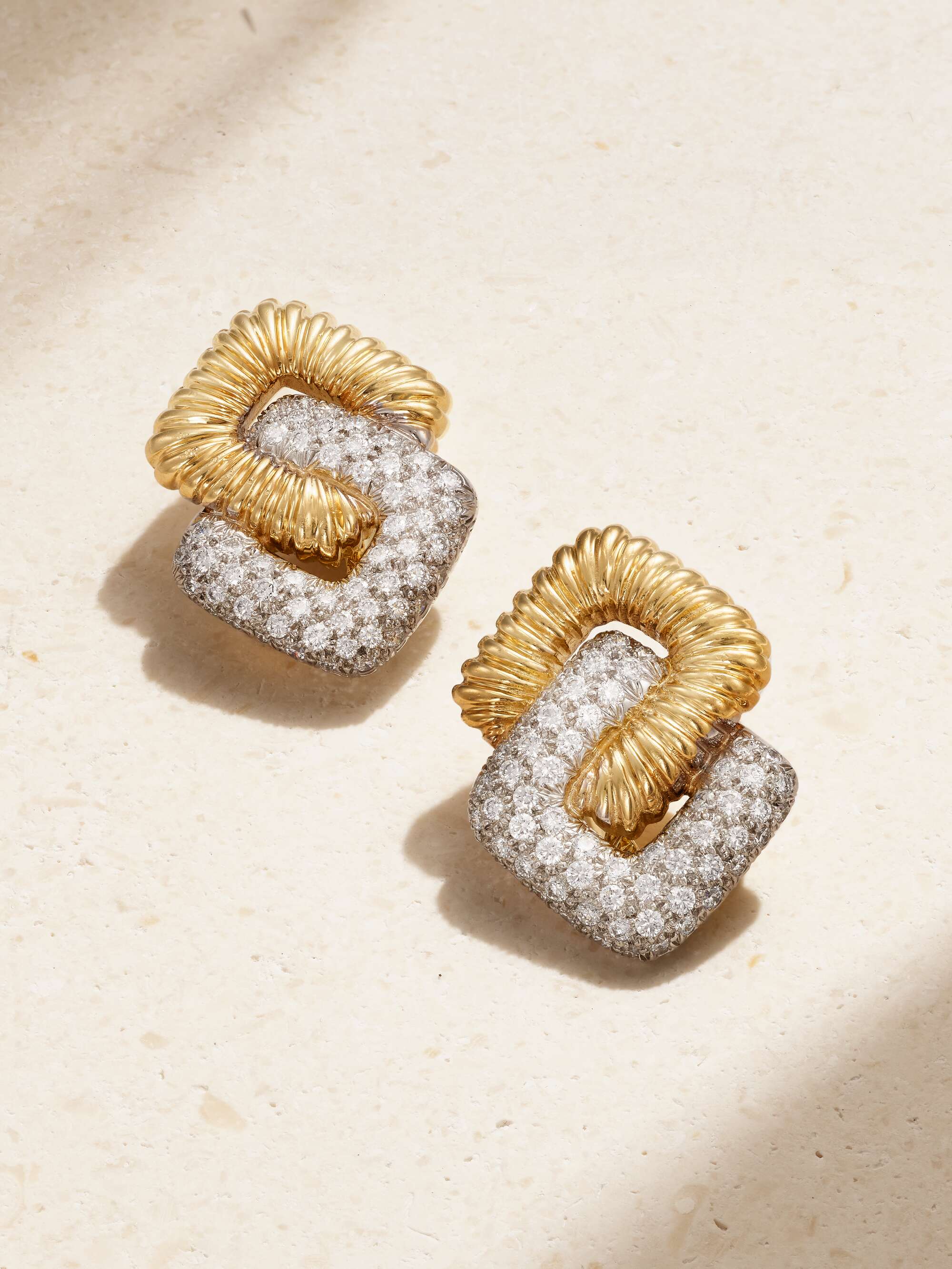 DAVID WEBB Interlocking Quad 18karat gold, platinum and diamond clip