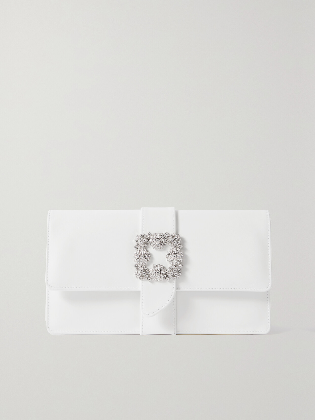 Manolo Blahnik Capri Crystal-embellished Leather Clutch In White