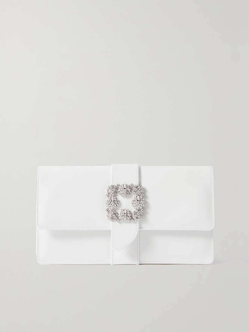 Manolo Blahnik Capri Crystal-embellished Leather Clutch
