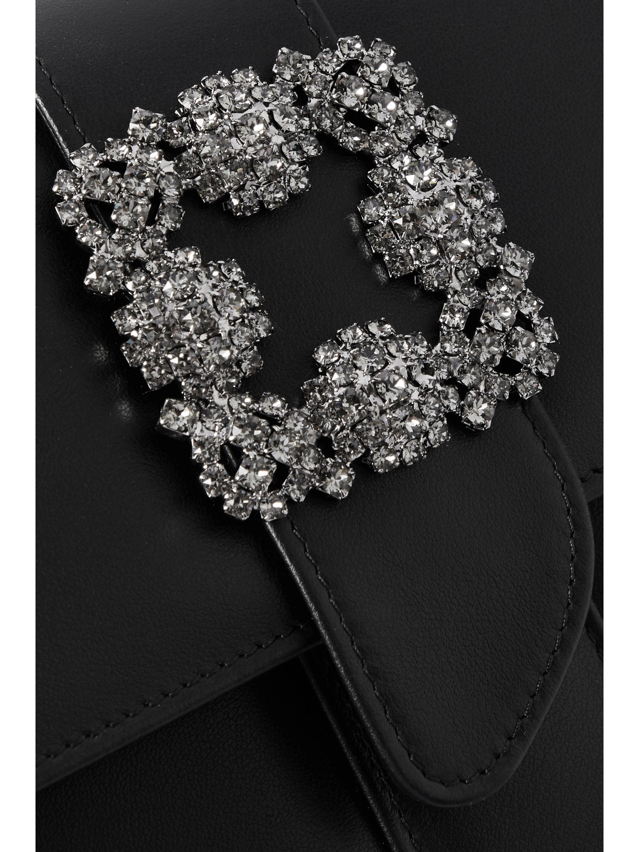 Manolo Blahnik Capri Crystal-embellished Leather Clutch In Black