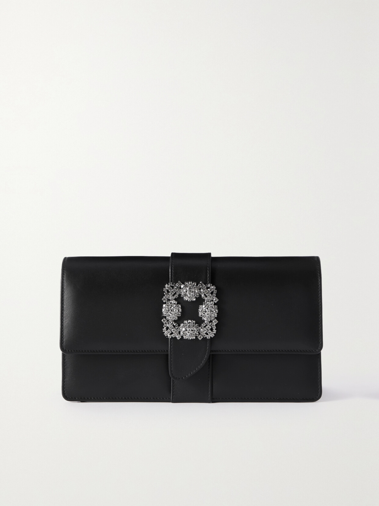 Manolo Blahnik Capri Crystal-embellished Leather Clutch In Black