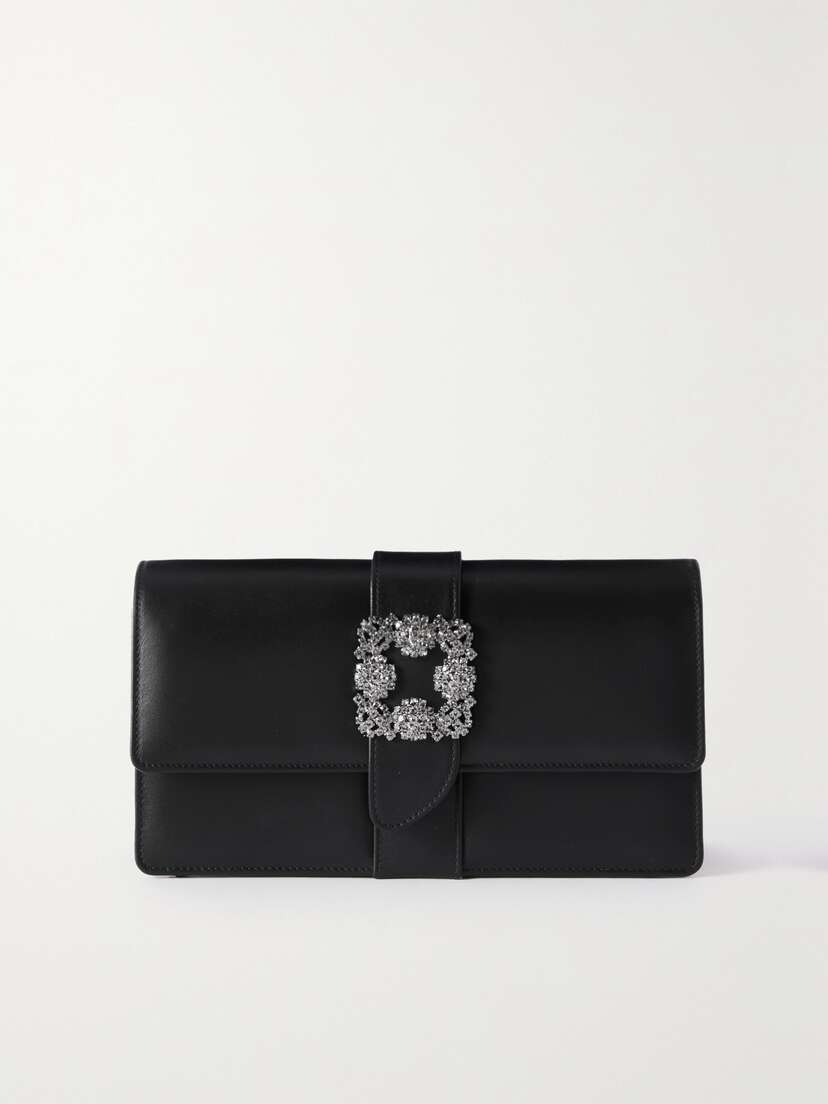 Manolo Blahnik Capri Crystal-embellished Leather Clutch