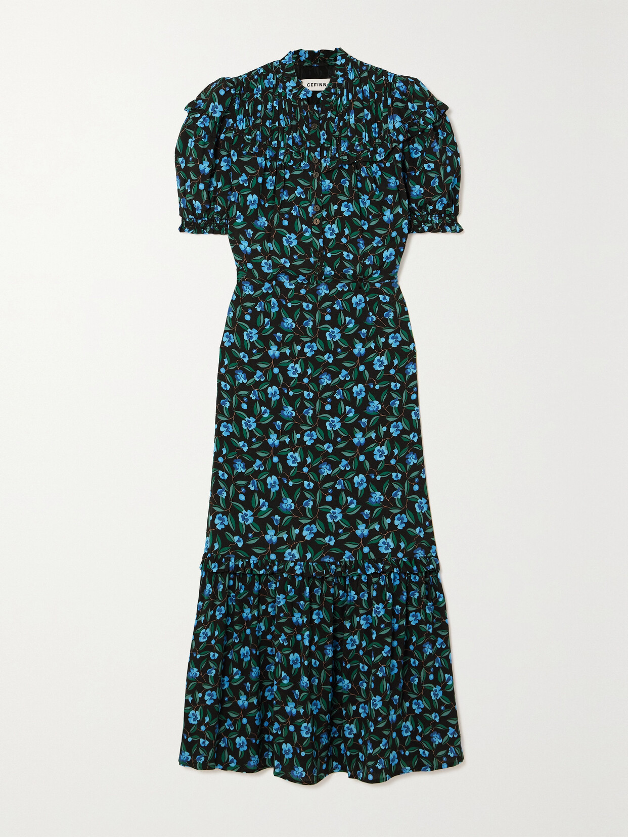 Cefinn - Hermione Tiered Ruffled Floral-print Crepe Maxi Dress - Blue