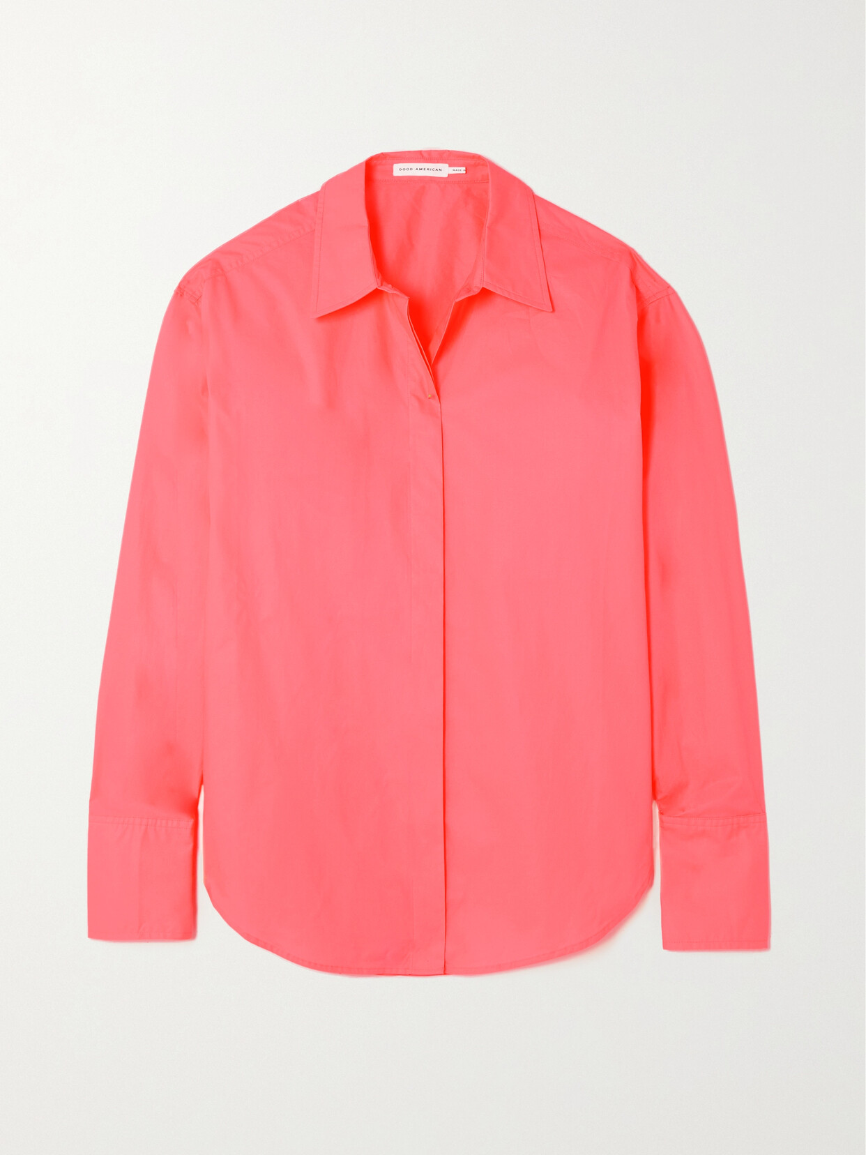 Shop Good American Neon Coated Cotton-poplin Shirt In Orange