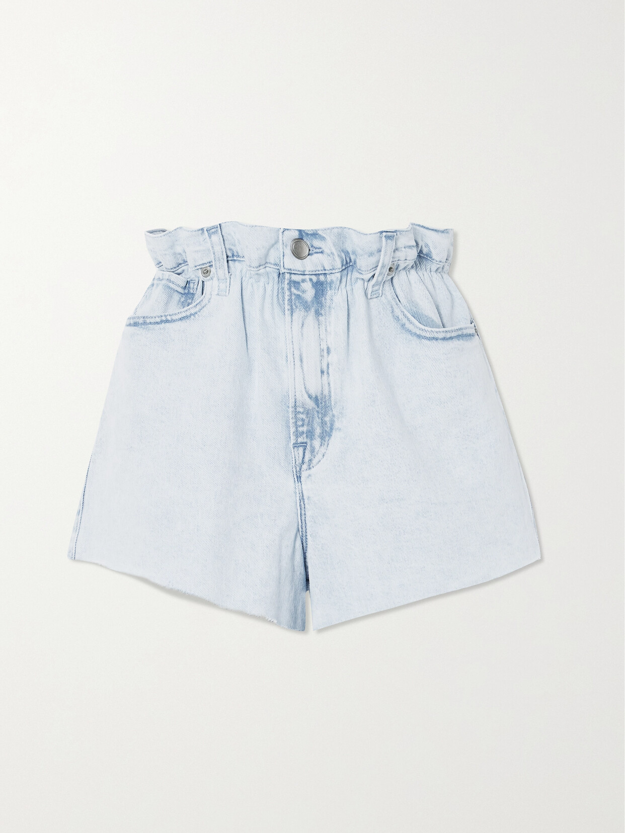 Good American Paperbag Ruffled Frayed Denim Shorts In Blue