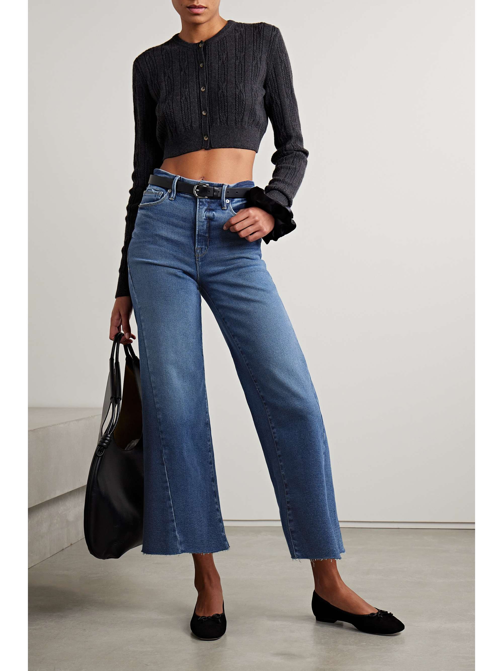 GOOD AMERICAN Good Waist cropped high-rise wide-leg jeans | NET-A-PORTER