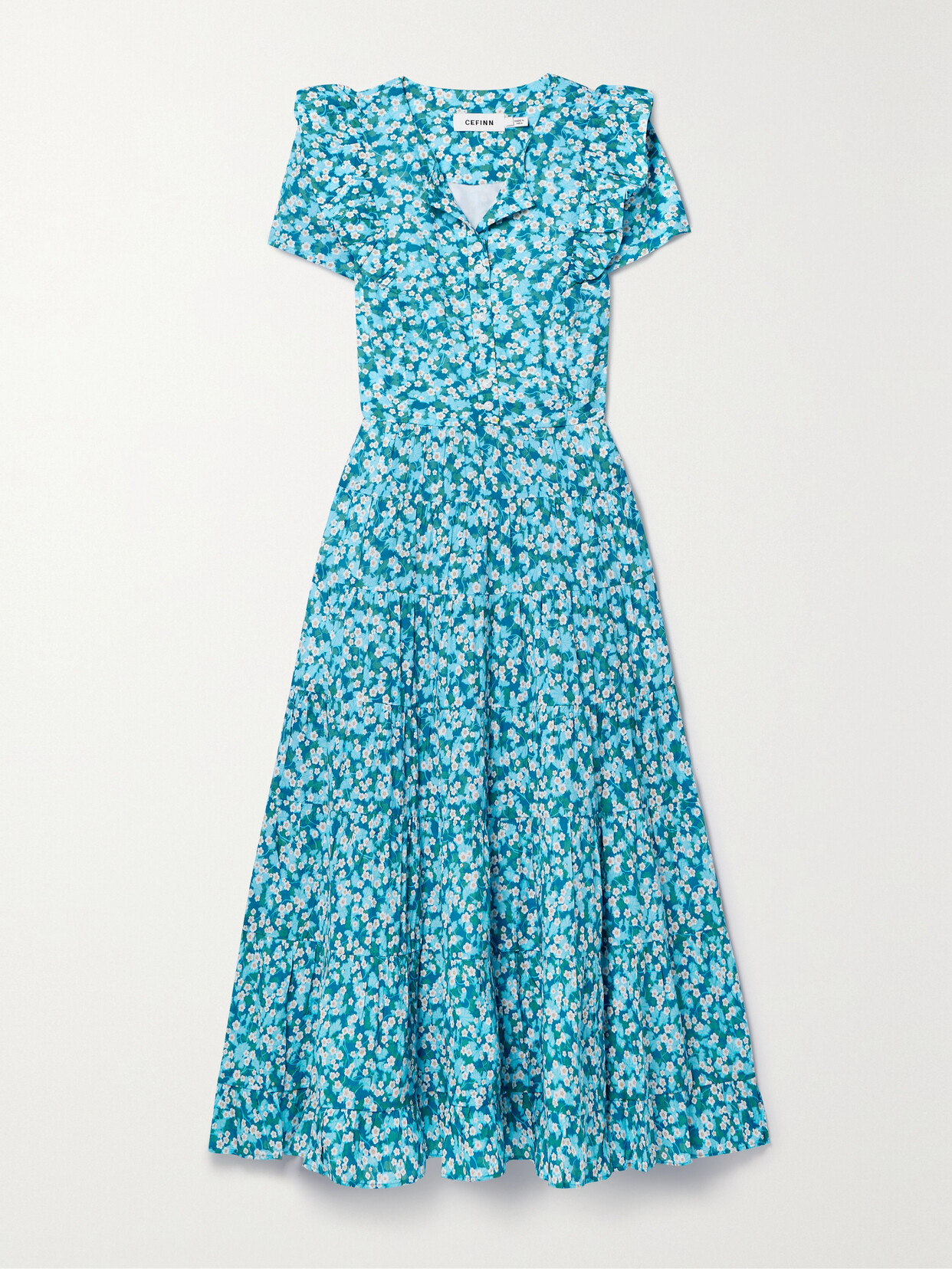 Cefinn - Sawyer Tiered Floral-print Cotton-blend Voile Midi Dress - Blue