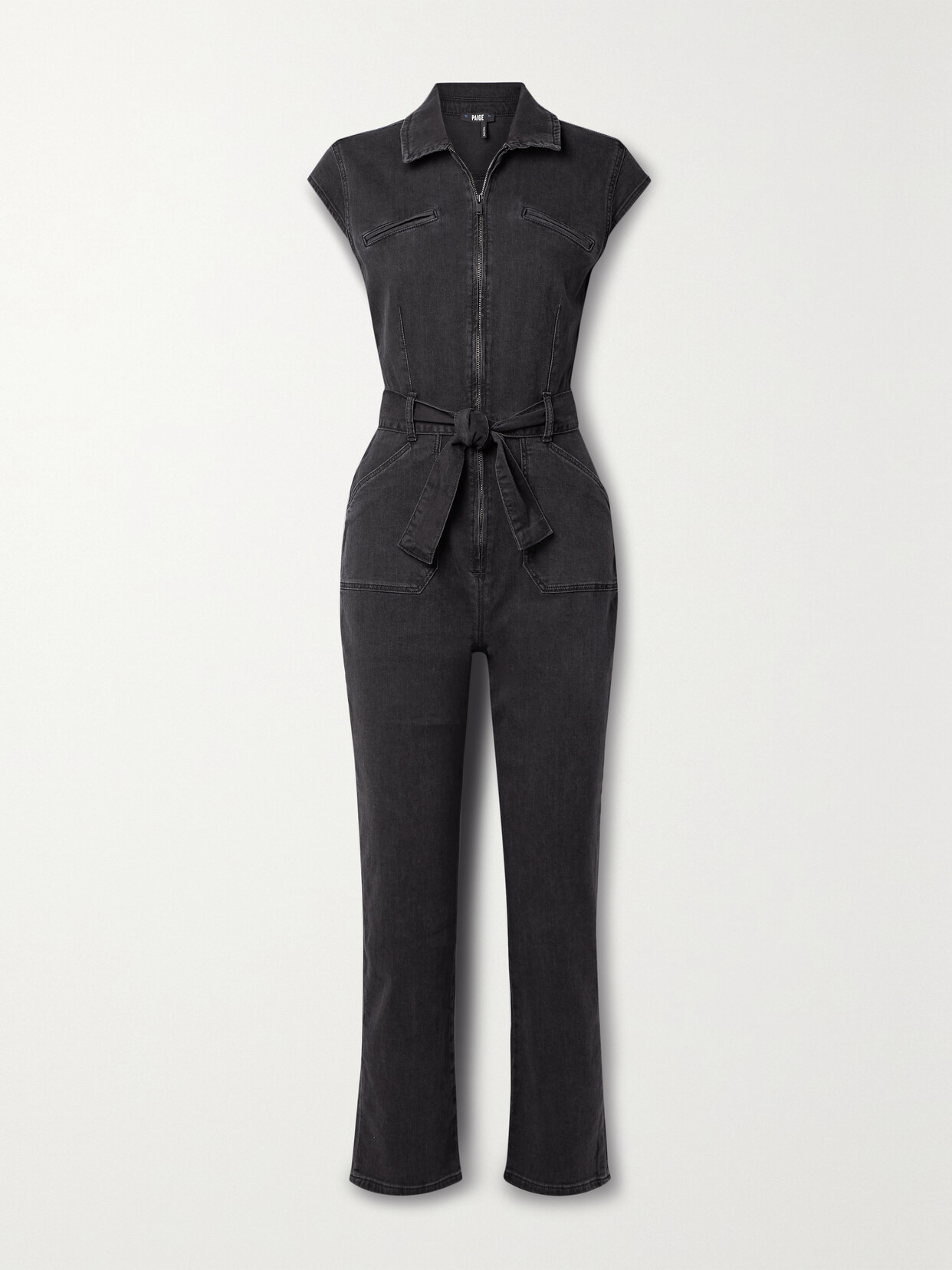 PAIGE JETT BELTED DENIM JUMPSUIT