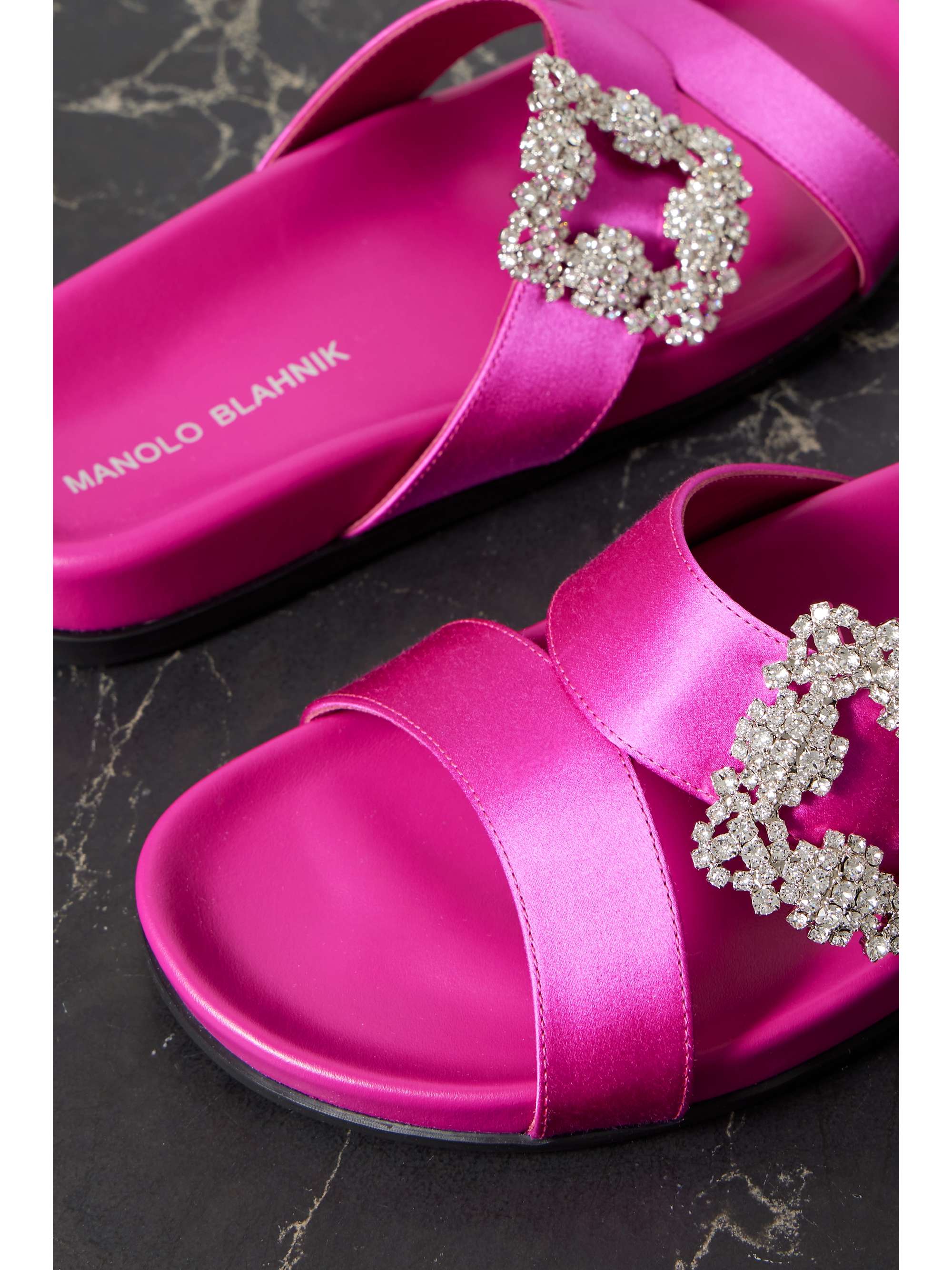 MANOLO BLAHNIK Hilanghi buckled embellished satin slides | NET-A-PORTER