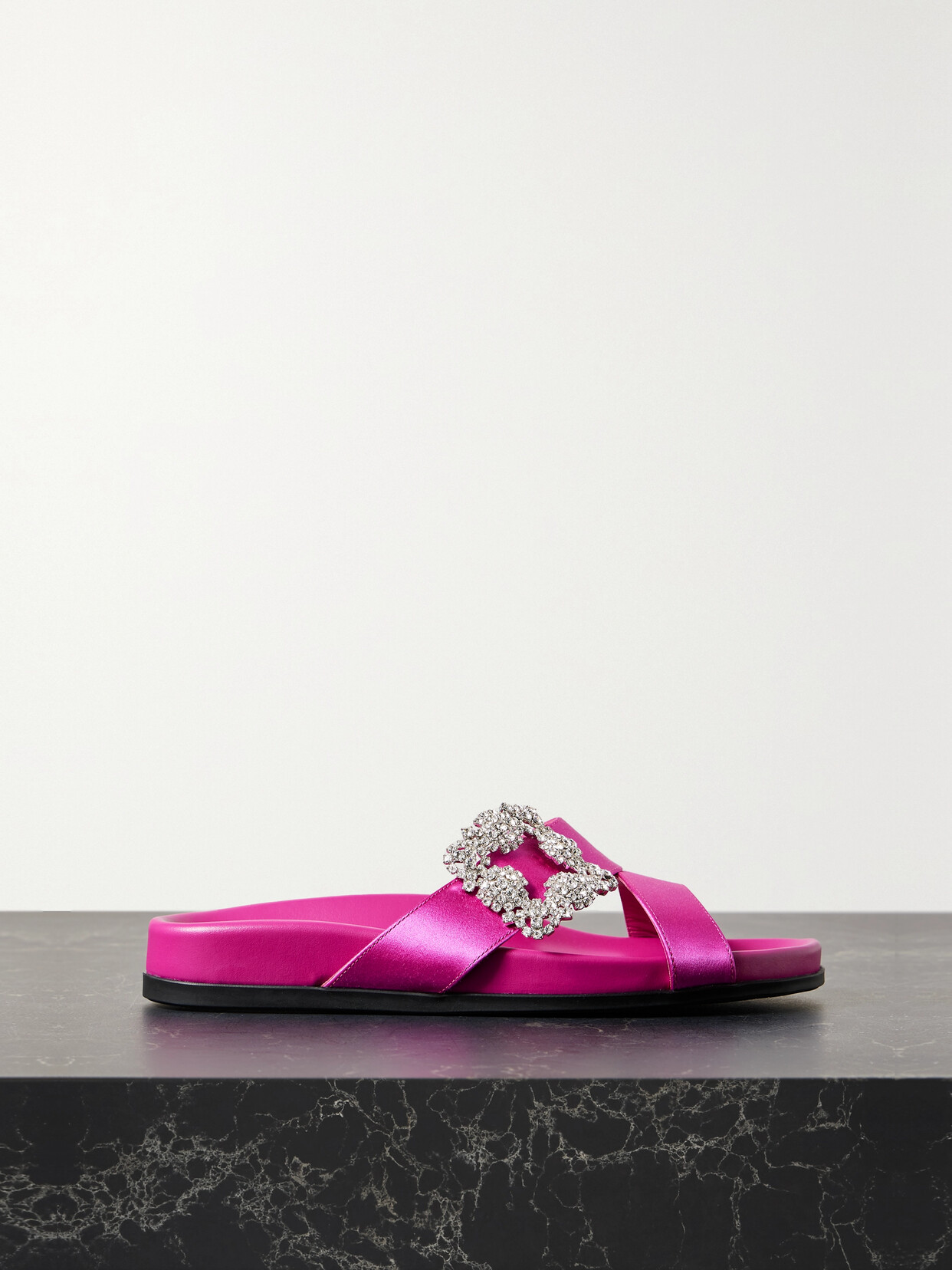 Shop Manolo Blahnik Chilanghi Buckled Embellished Satin Slides In Purple