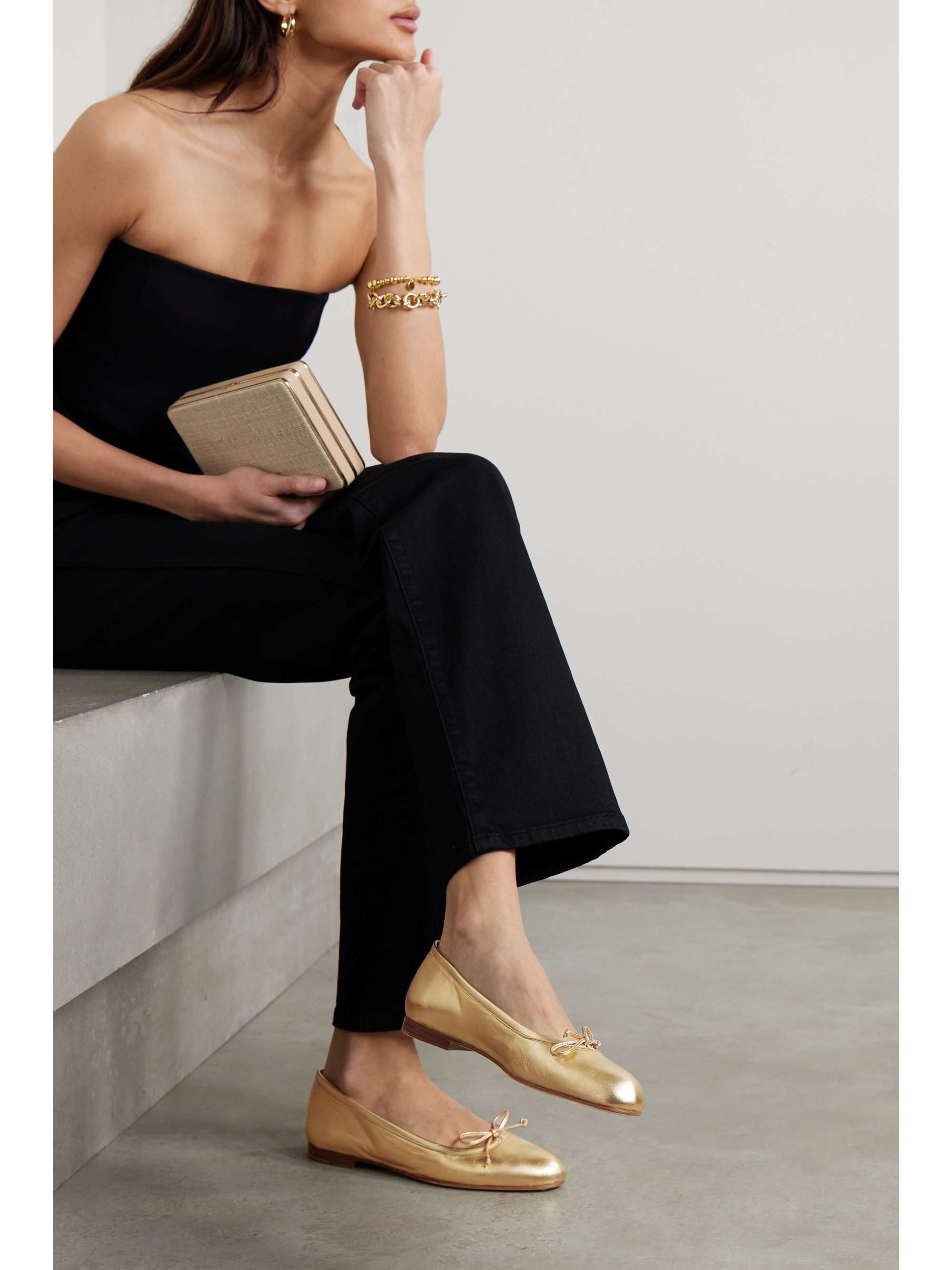 MANOLO BLAHNIK Veralli metallic leather ballet flats | NET-A-PORTER