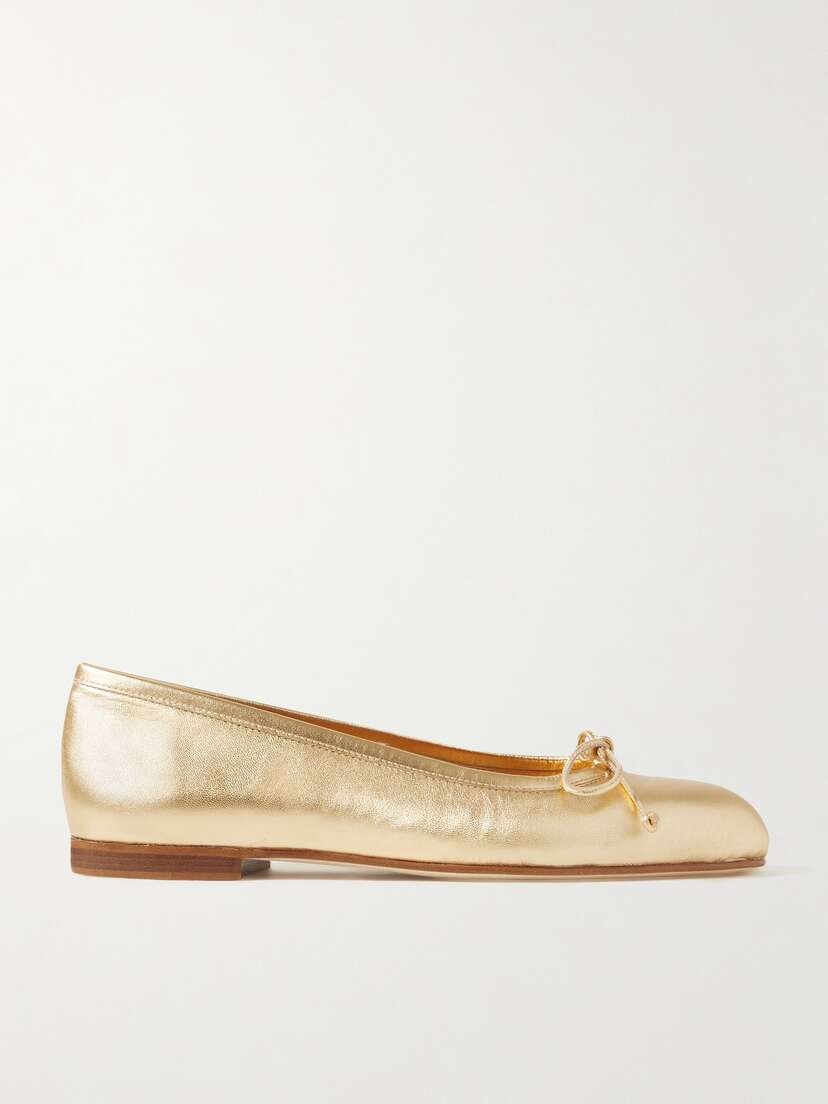 Manolo Blahnik Veralli Metallic Leather Ballet Flats