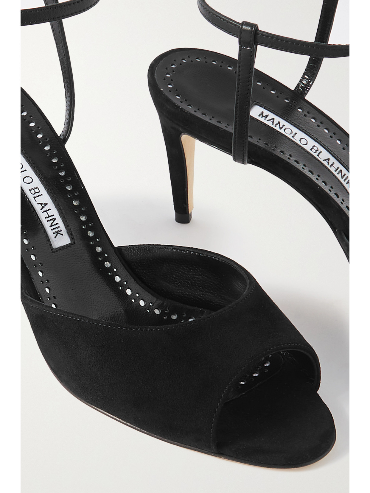 Manolo Blahnik Bacardu 70 Leather-trimmed Suede Sandals In Black