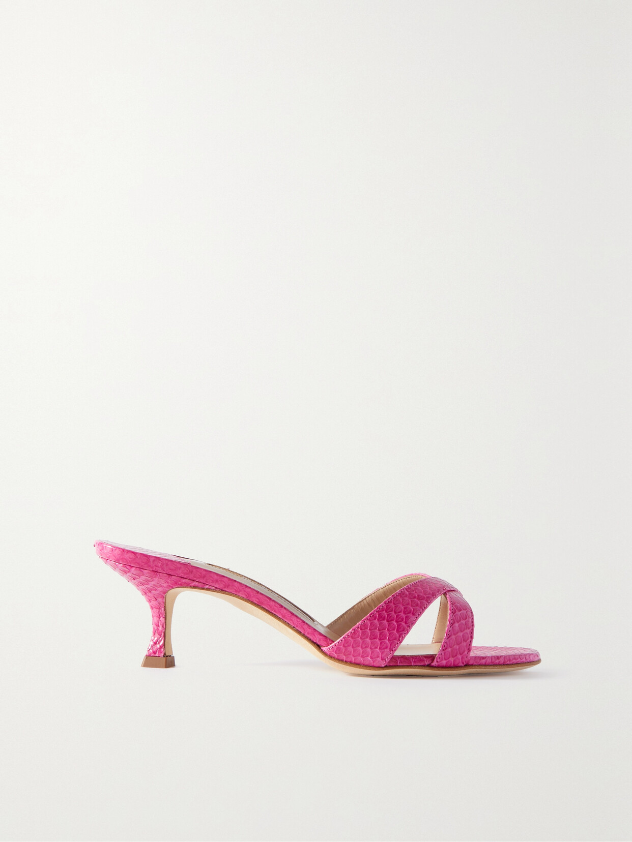 Manolo Blahnik Callamu 50 Elaphe Mules - Pink
