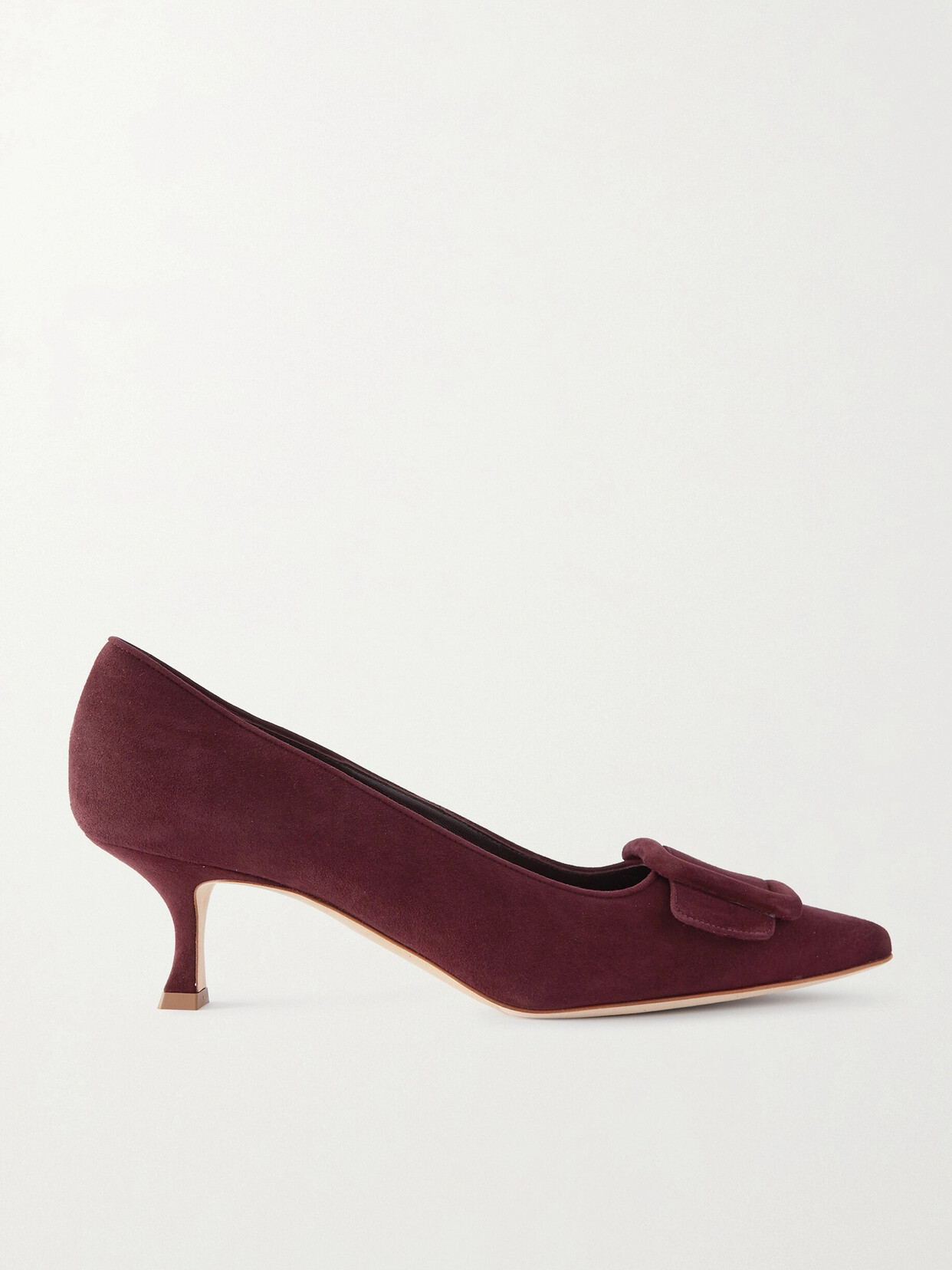 Manolo Blahnik Maysale 50 Buckled Suede Pumps In Burgundy ModeSens