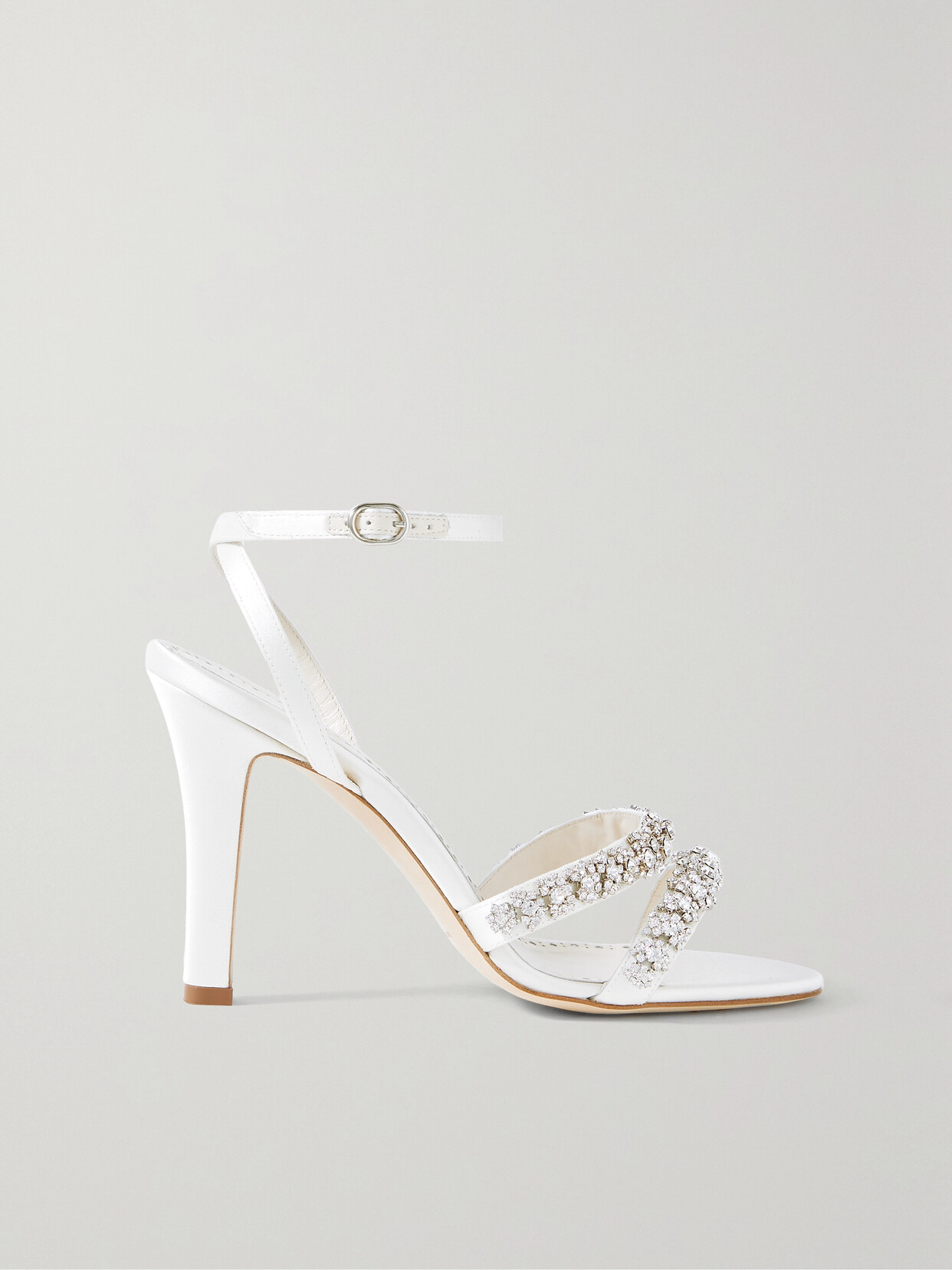 Manolo Blahnik Vedada 105 Crystal-embellished Satin Sandals - White