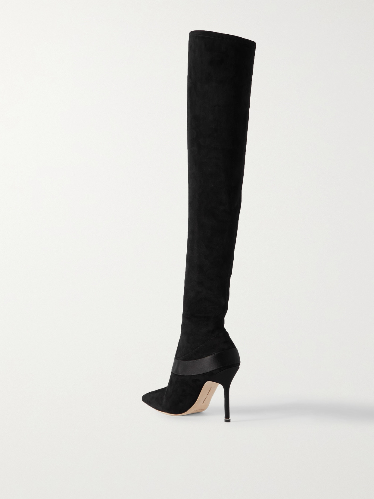 Shop Manolo Blahnik Plinianuthi 105 Buckled Satin-trimmed Suede Over-the-knee Boots In Black