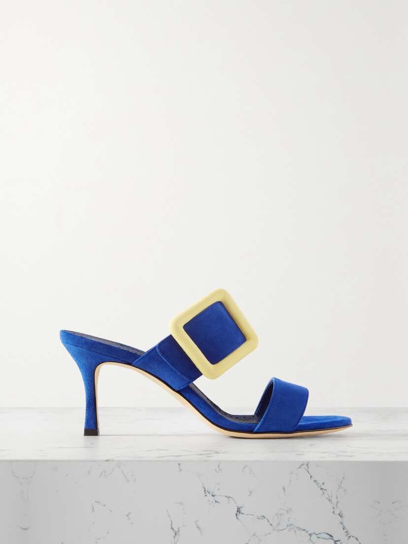 Manolo Blahnik Gable 70 Buckled Suede Mules
