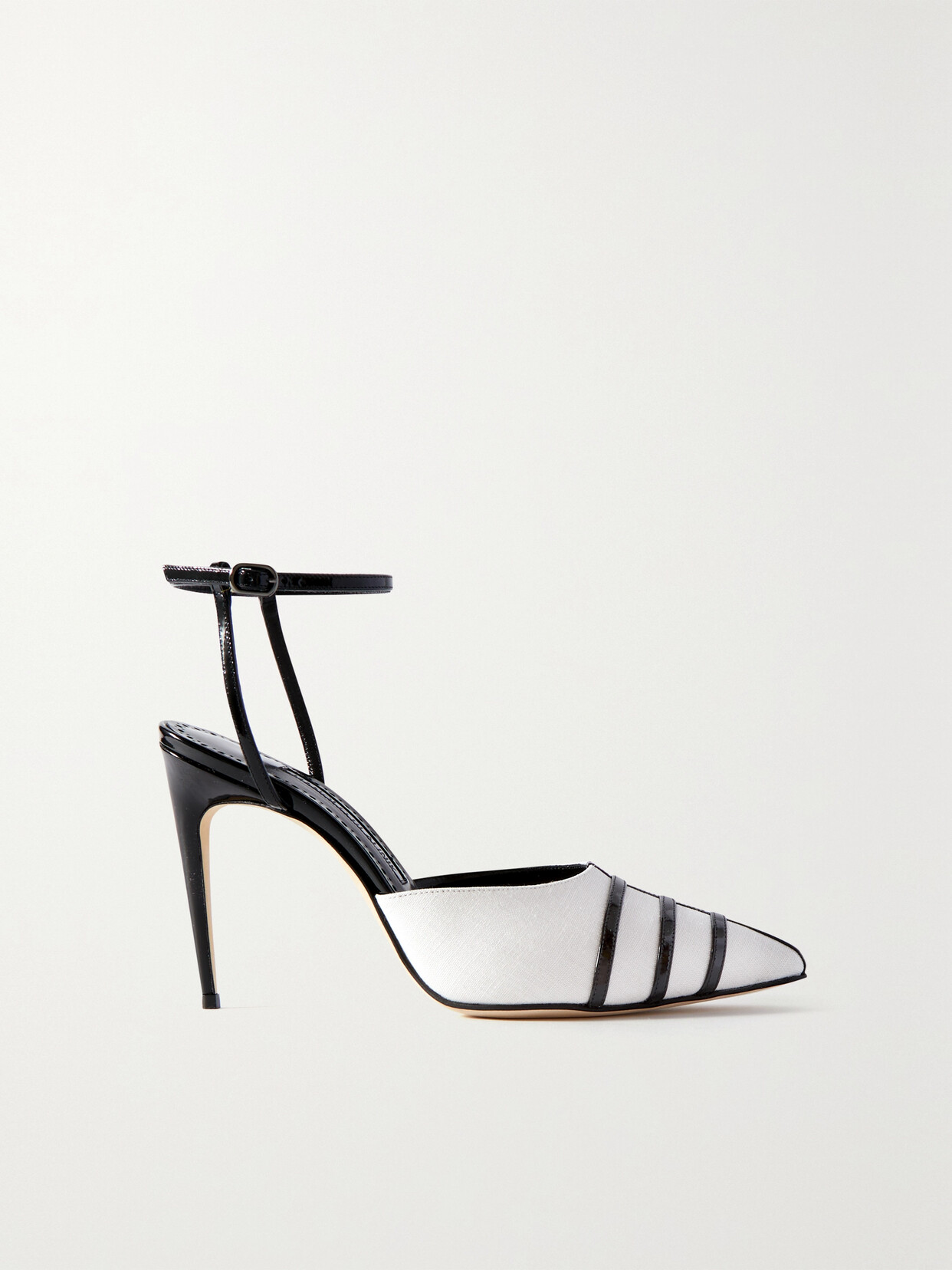 Manolo Blahnik - Cetro 105 Patent Leather-trimmed Linen-canvas Pumps - Ivory