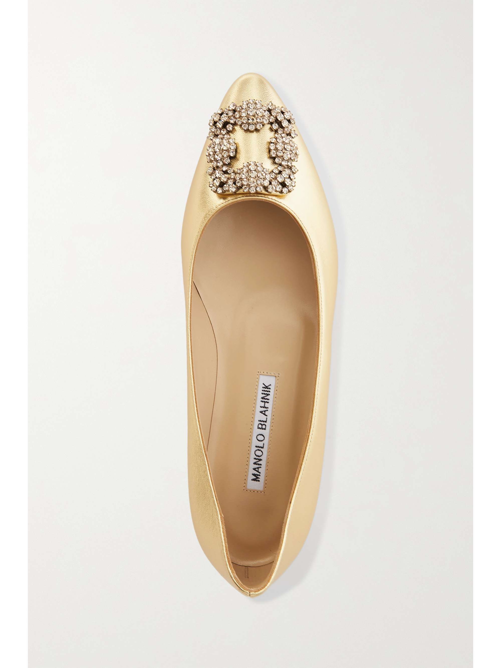 MANOLO BLAHNIK Hangishi leather Jeweled pointed toe pumps Flat shoes black 35 1/2