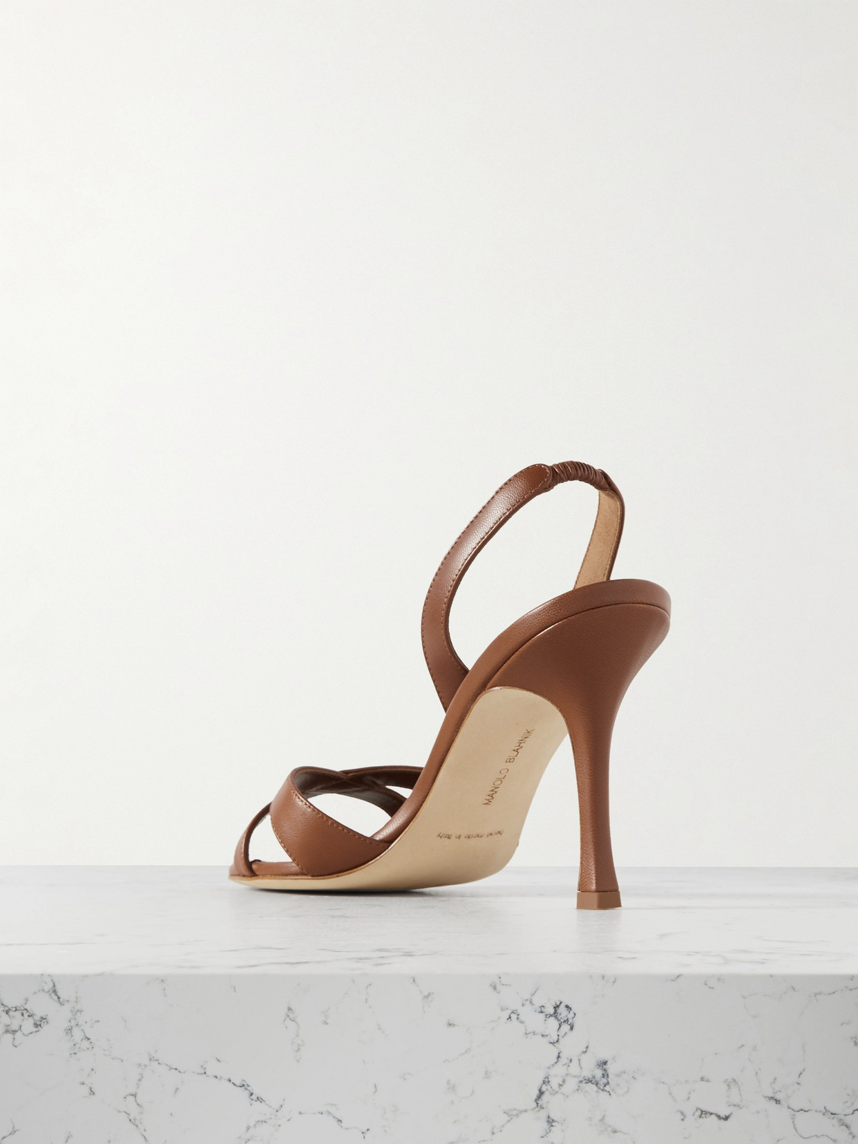 Shop Manolo Blahnik Callasli 90 Leather Slingback Sandals In Brown