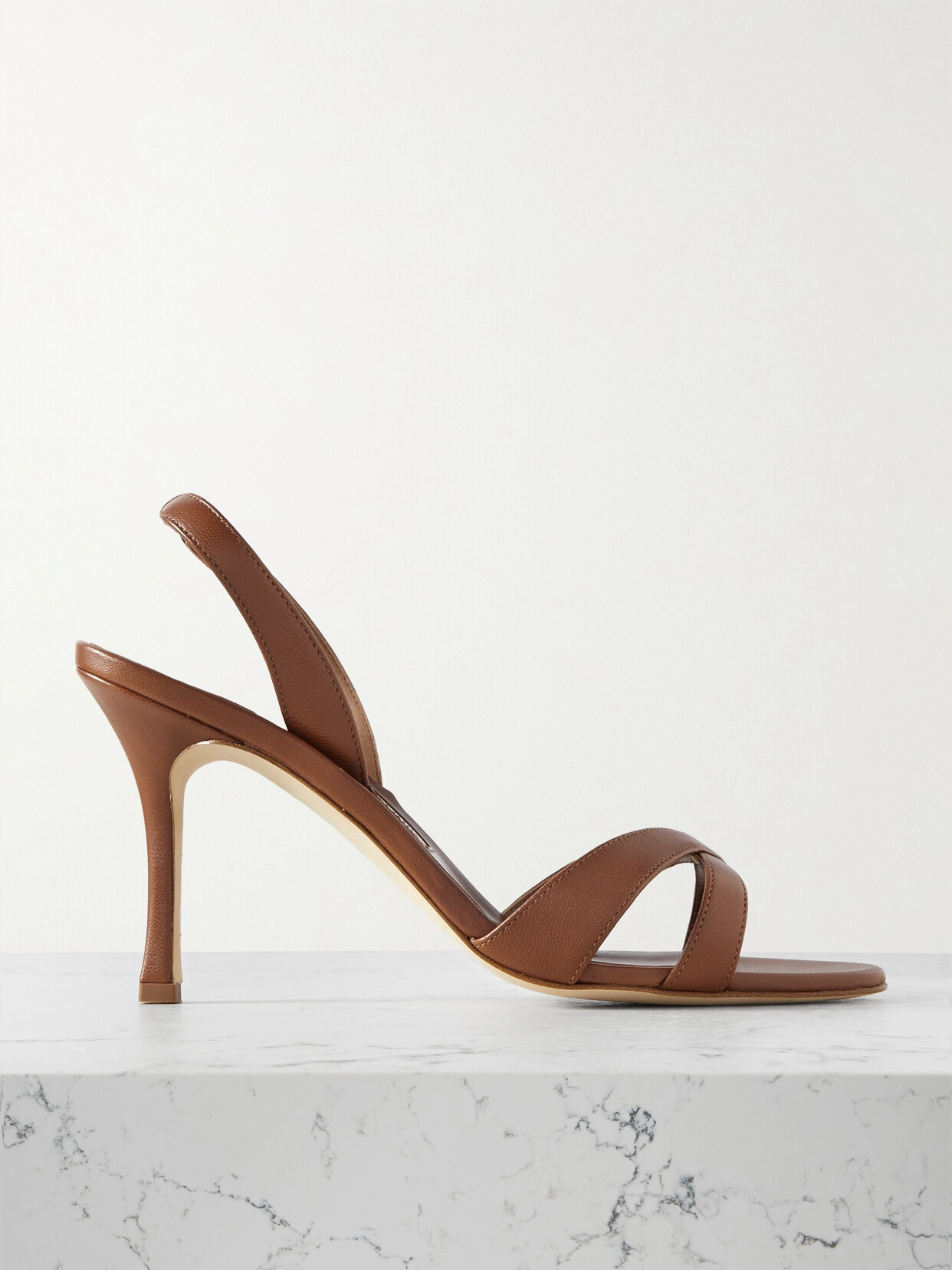 Manolo Blahnik Callasli 90 Leather Slingback Sandals In Brown