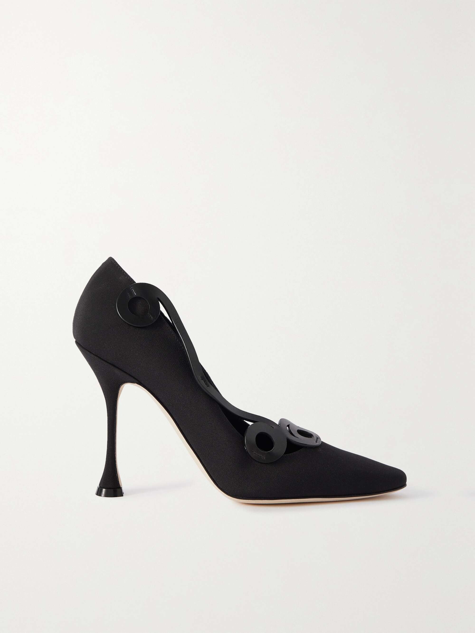 MANOLO BLAHNIK Nai 105 leather-trimmed silk-blend crepe de chine pumps | NET-A-PORTER