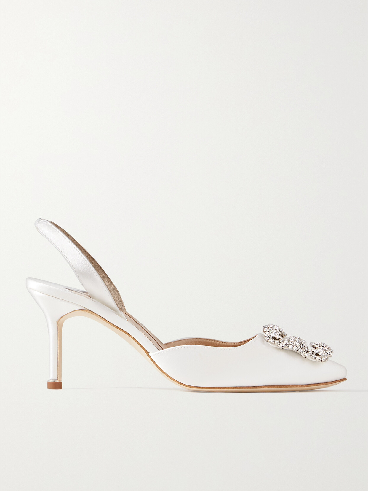 Manolo Blahnik Hangisli 70 Crystal-embellished Satin Slingback Pumps In White