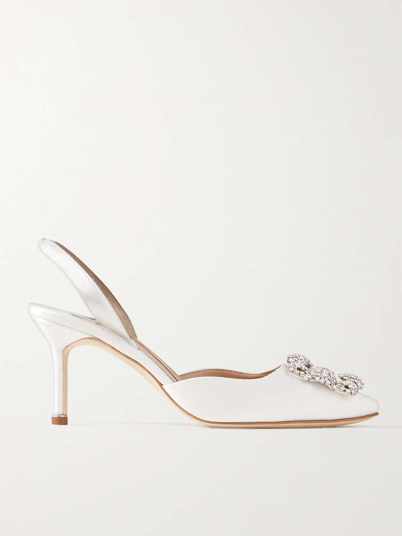 Manolo Blahnik Hangisli 70 Crystal-embellished Satin Slingback Pumps