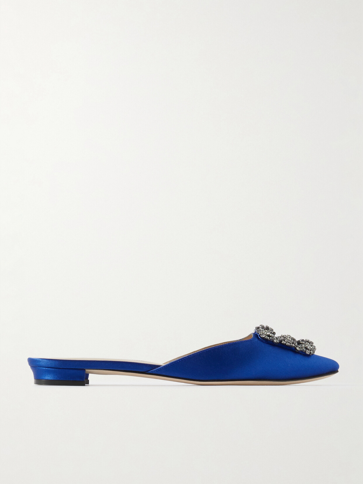 Manolo Blahnik - Hangisi Embellished Satin Slippers - Blue